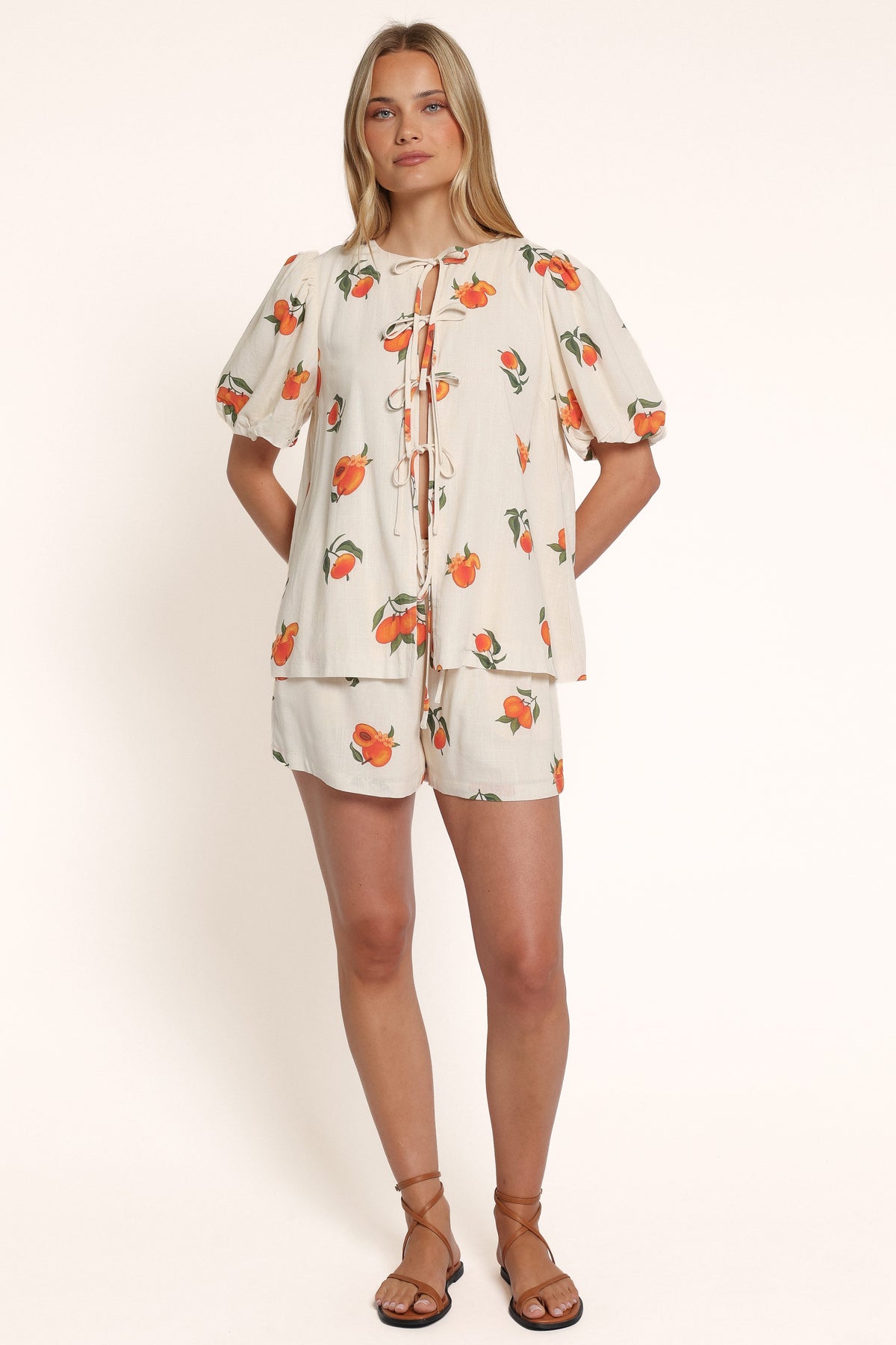 SETS Yaz Short Set - Cream Peach Print