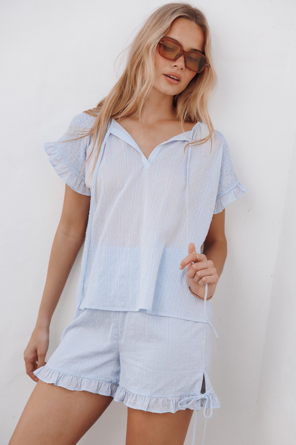 SETS Zina Smocked Short Set - Light Blue