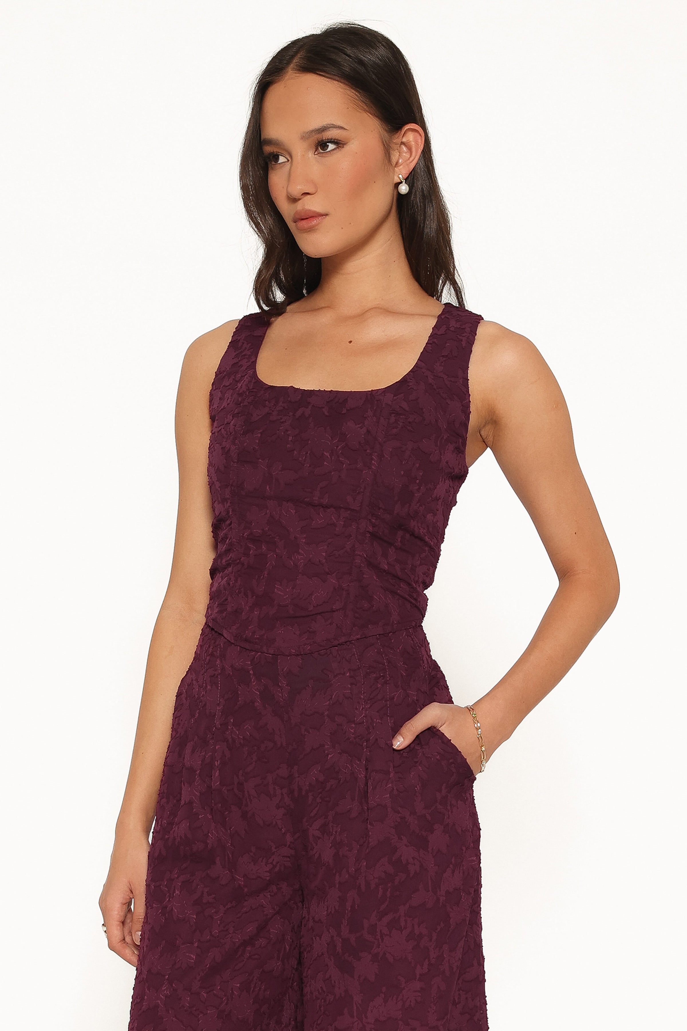 TOPS Ada Corset Top - Plum Burnout