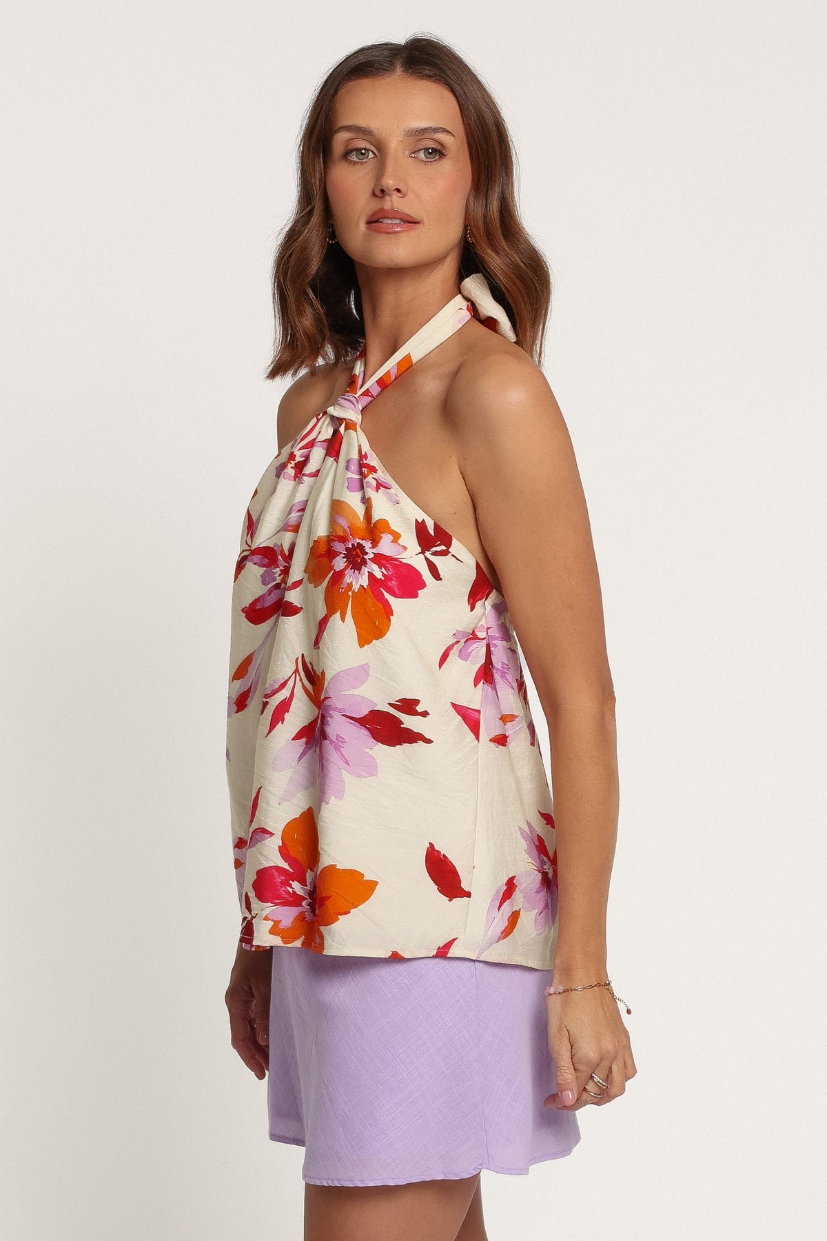 TOPS Adriane Halter Top - Orange Pink Floral