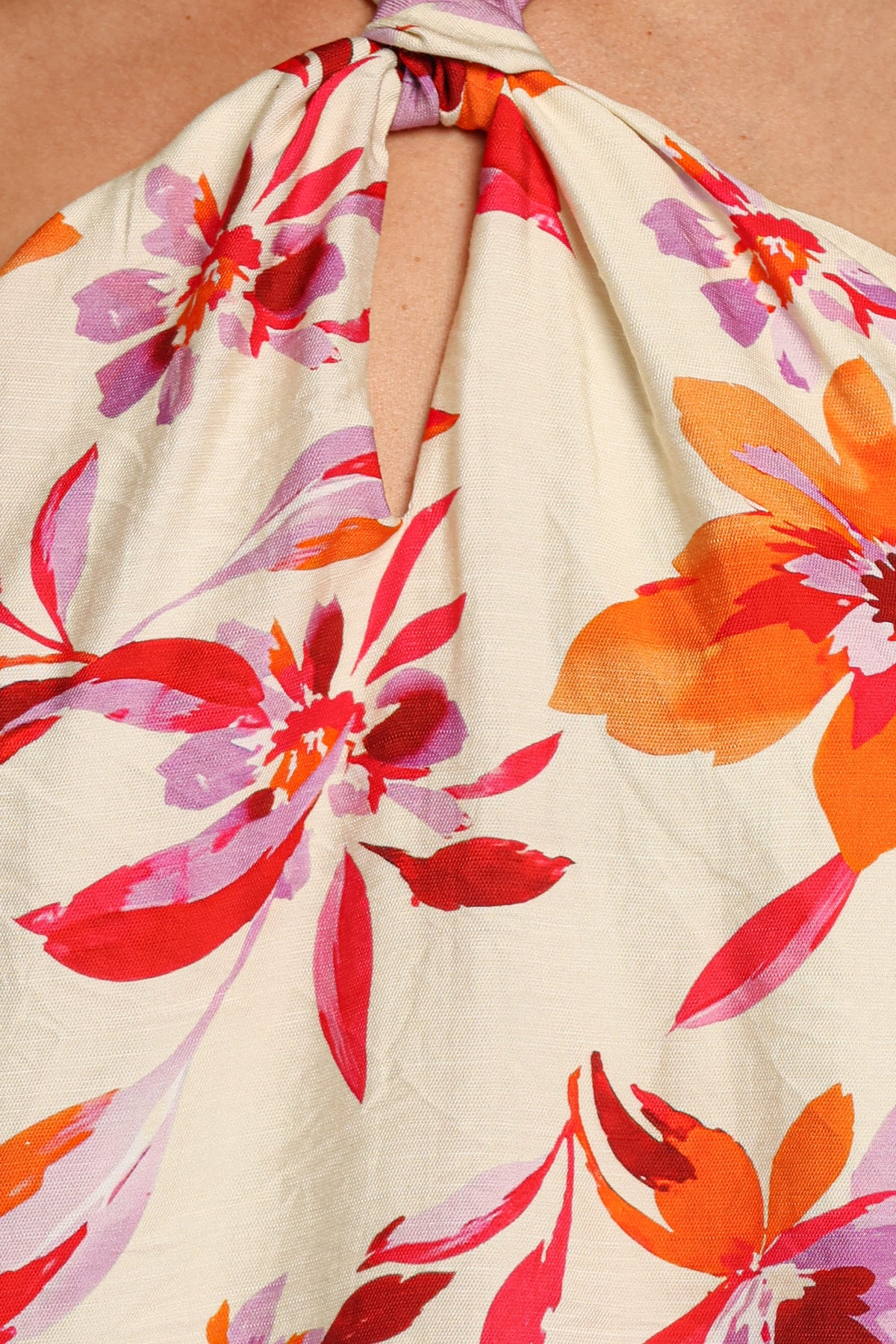 TOPS Adriane Halter Top - Orange Pink Floral