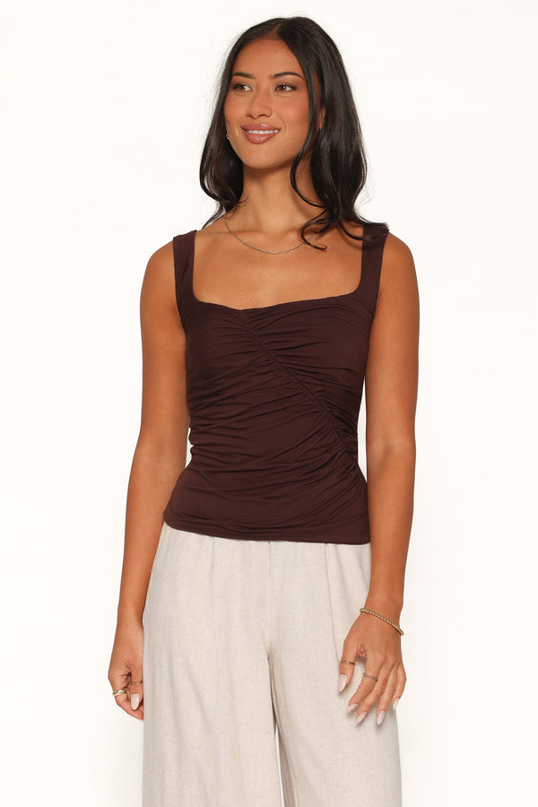 TOPS Allyson Ruched Knit Top - Brown