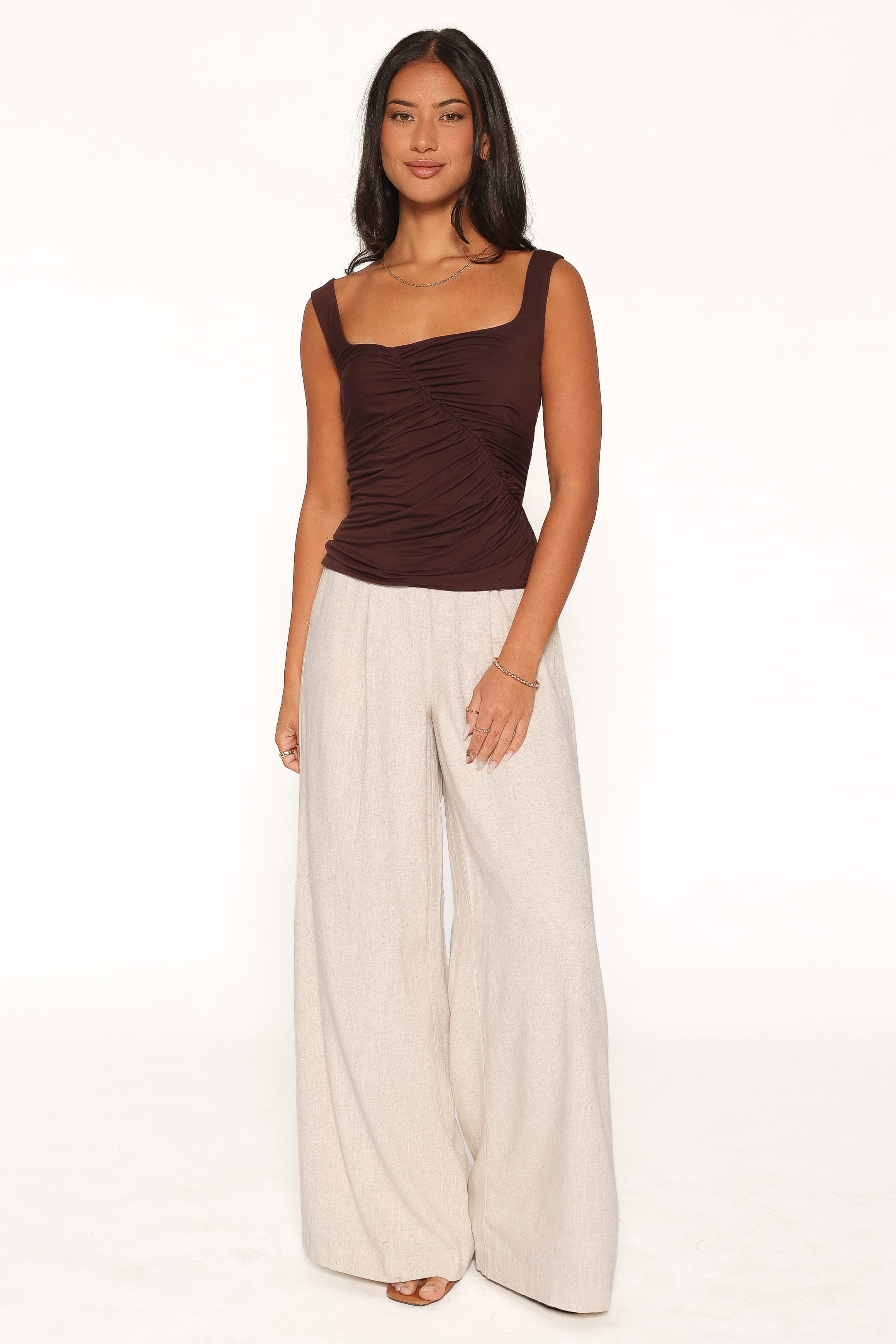 TOPS Allyson Ruched Knit Top - Brown