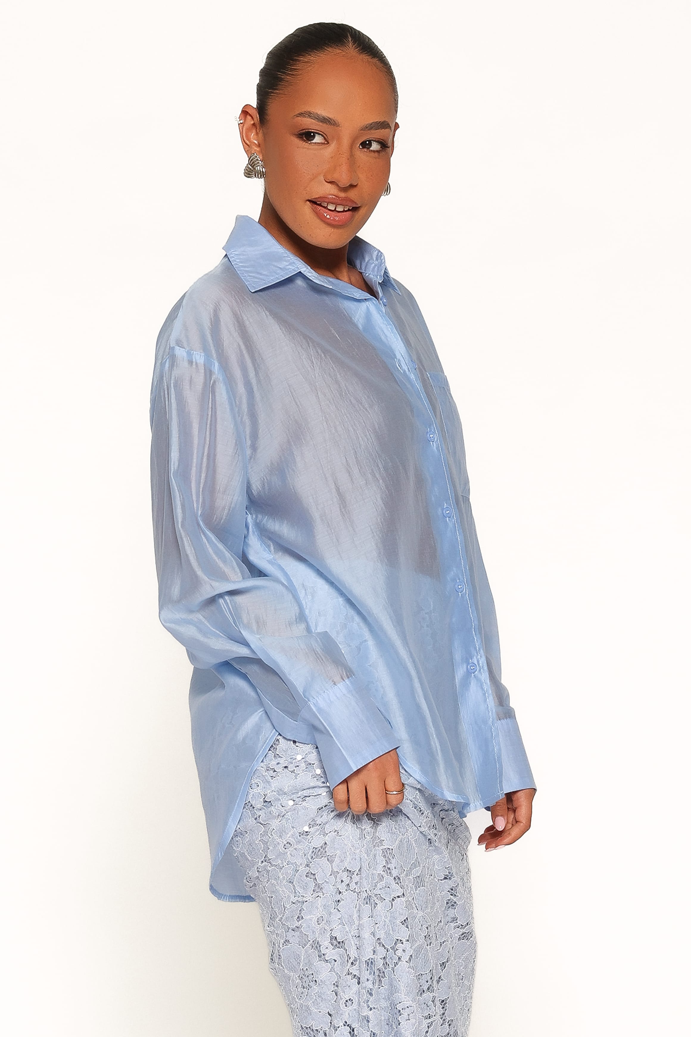 TOPS Alvine Sheer Shirt - Sky Blue