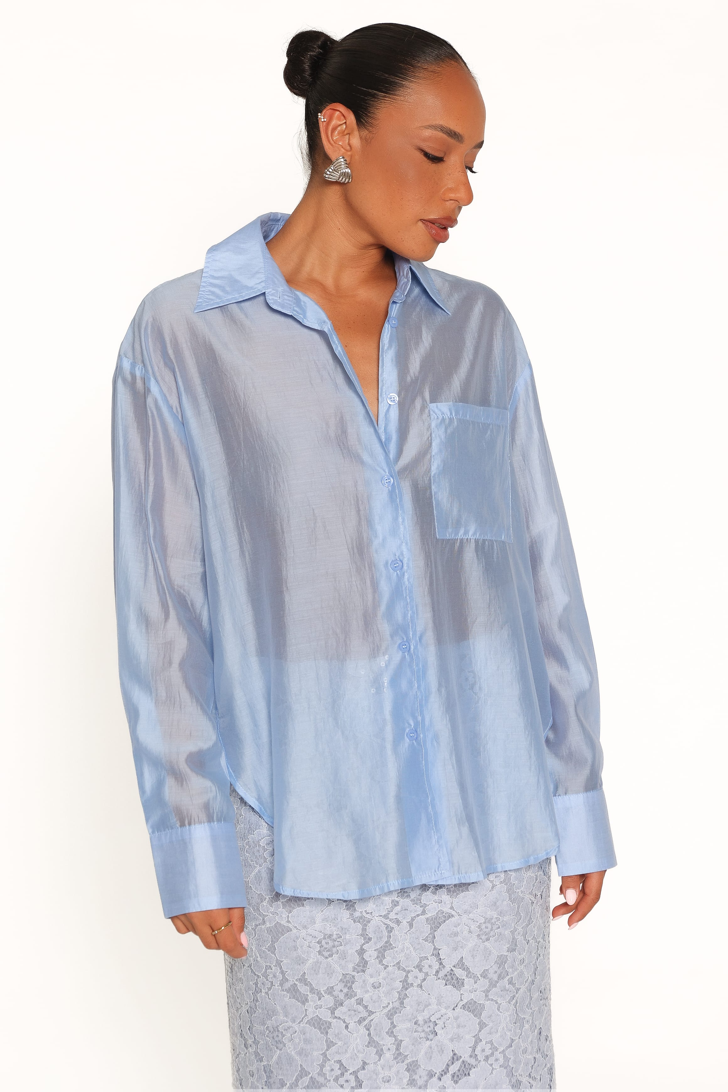 TOPS Alvine Sheer Shirt - Sky Blue
