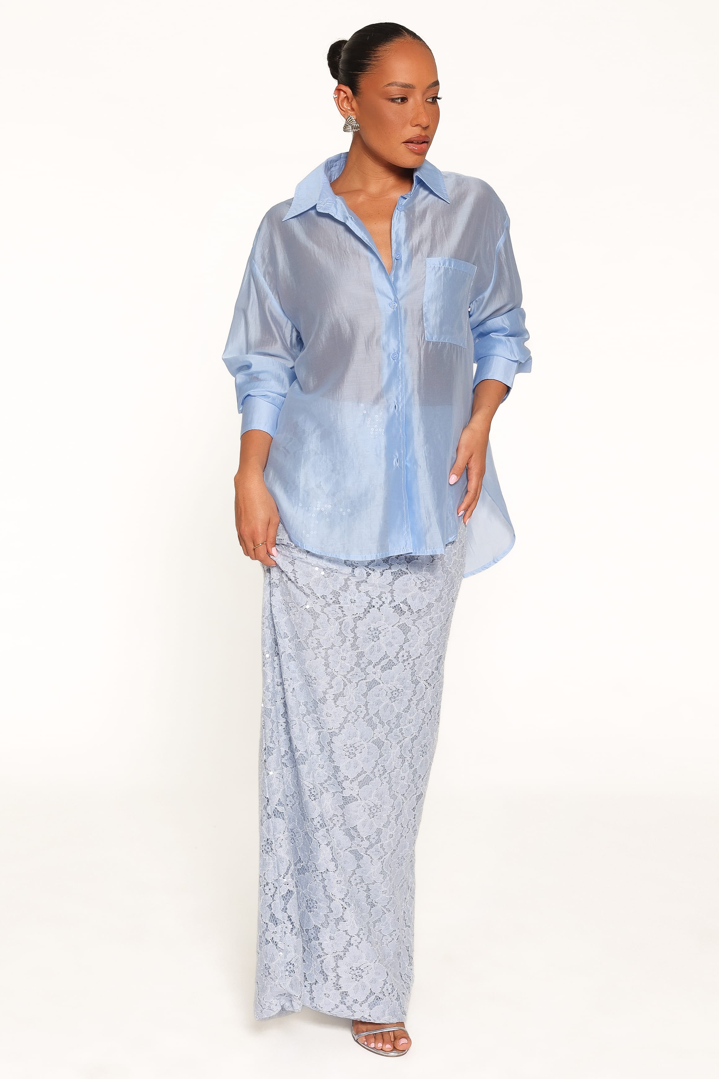 TOPS Alvine Sheer Shirt - Sky Blue