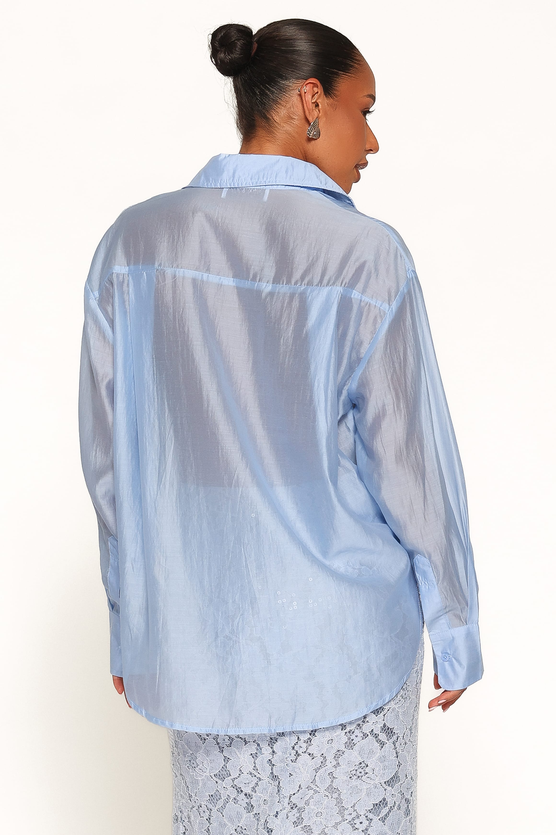 TOPS Alvine Sheer Shirt - Sky Blue