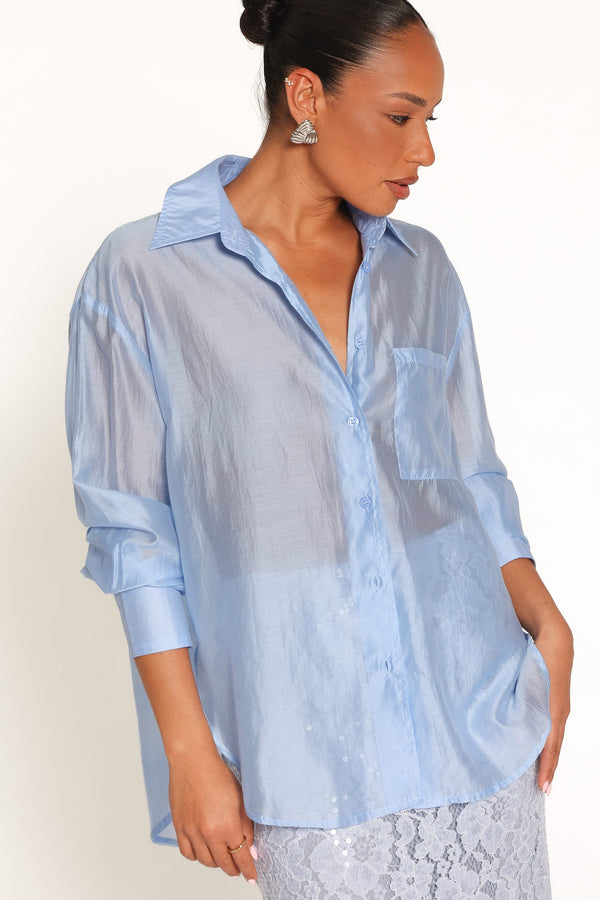 TOPS Alvine Sheer Shirt - Sky Blue
