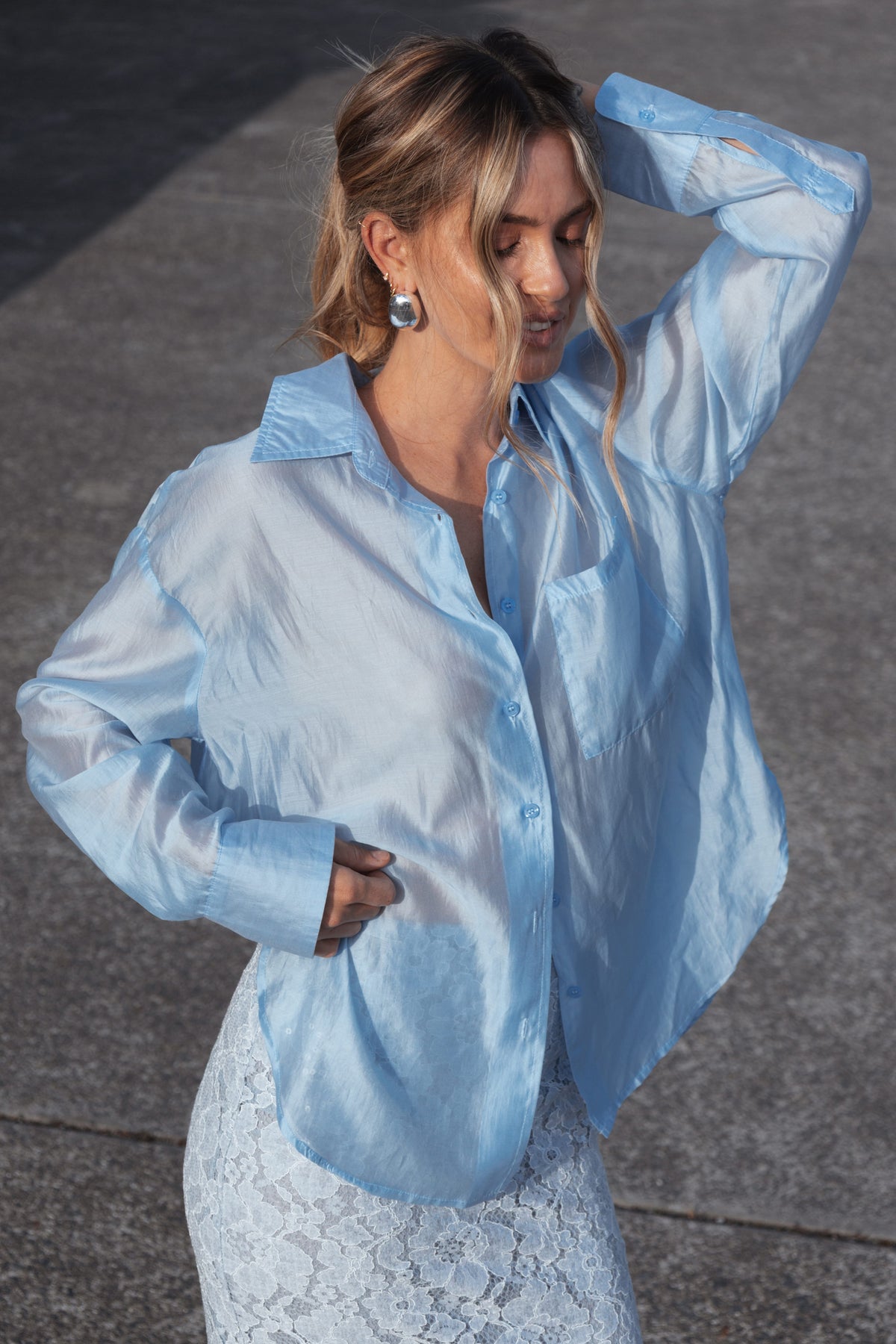 TOPS Alvine Sheer Shirt - Sky Blue