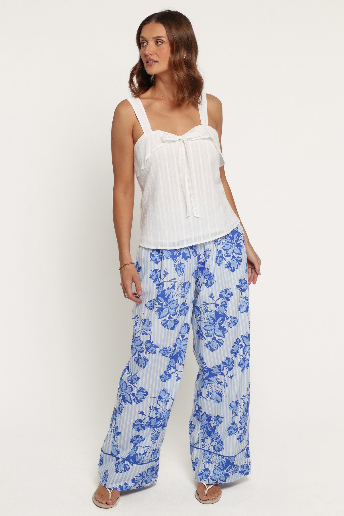 TOPS Ayden Tie Detail Top - White