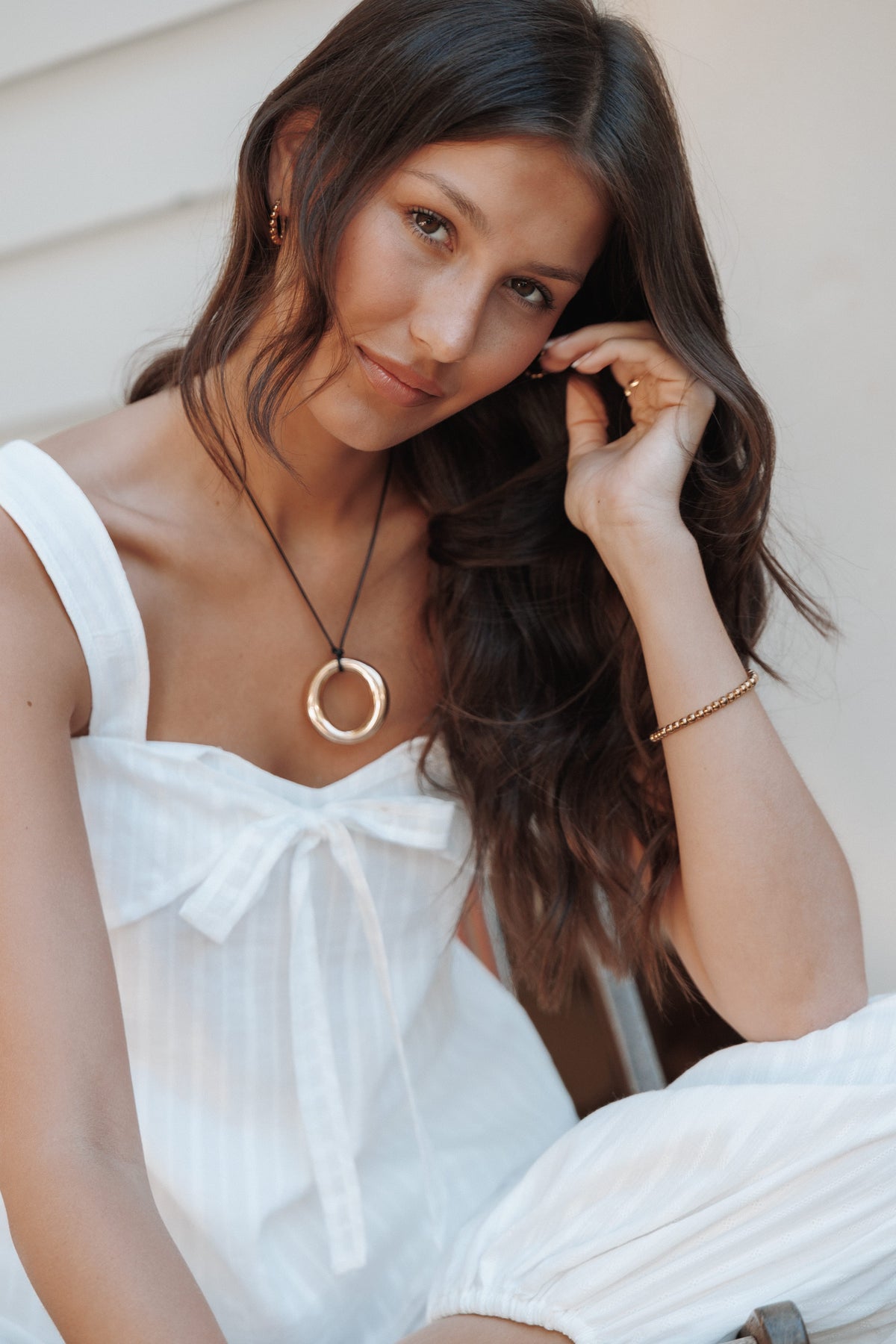TOPS Ayden Tie Detail Top - White