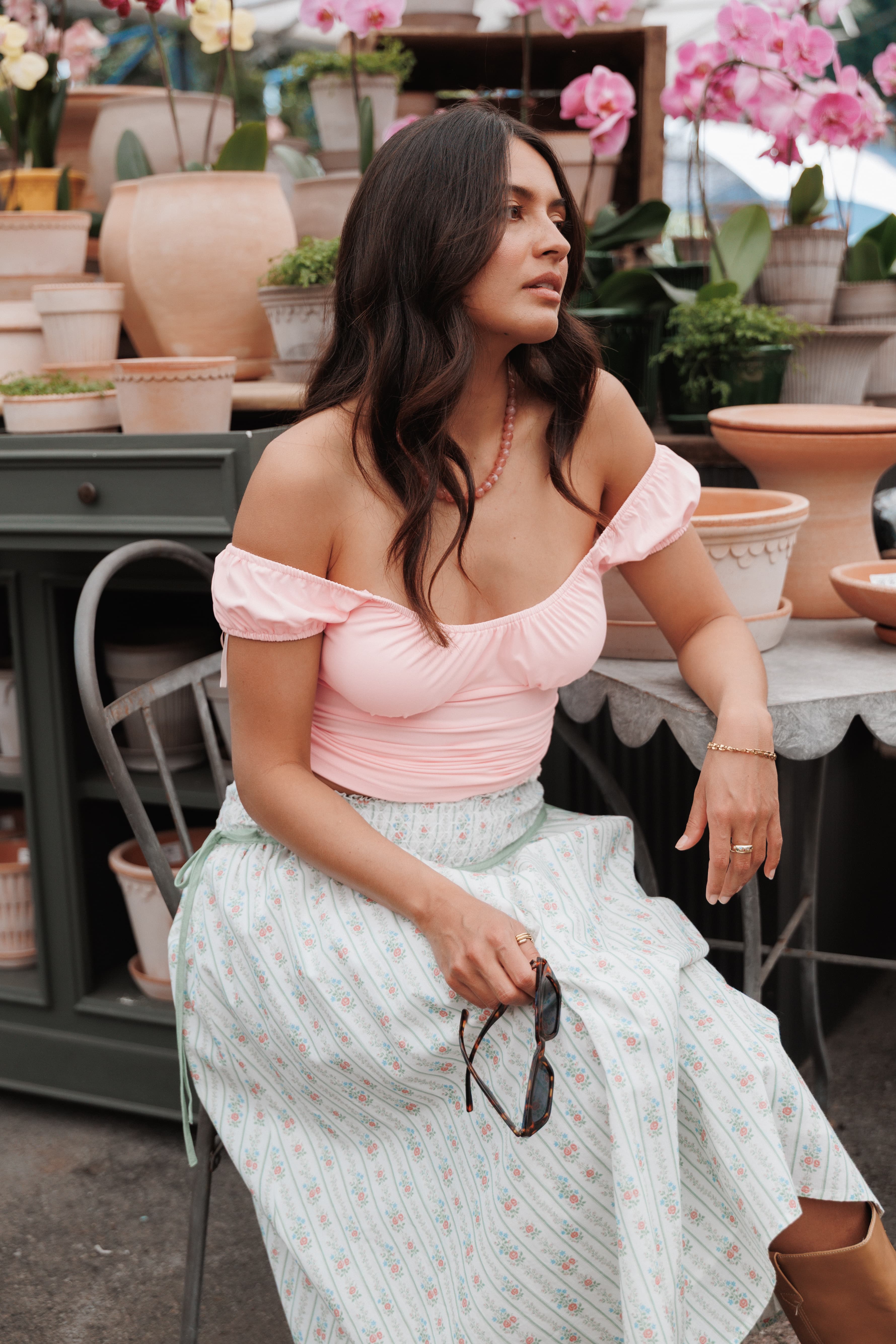 TOPS Bea Milkmaid Top - Pale Pink