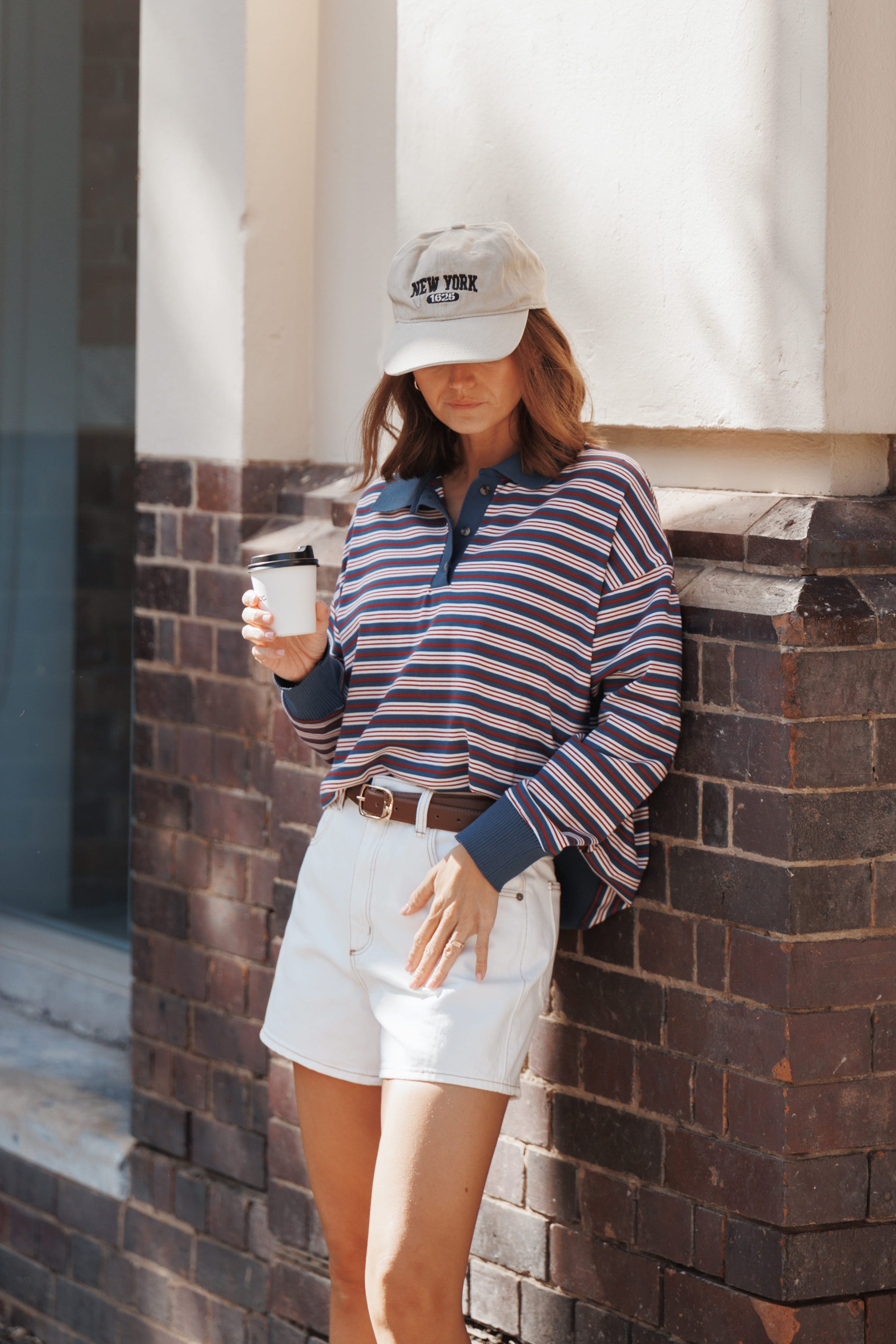 TOPS Beau Long Sleeve Jersey Top - Navy Stripe