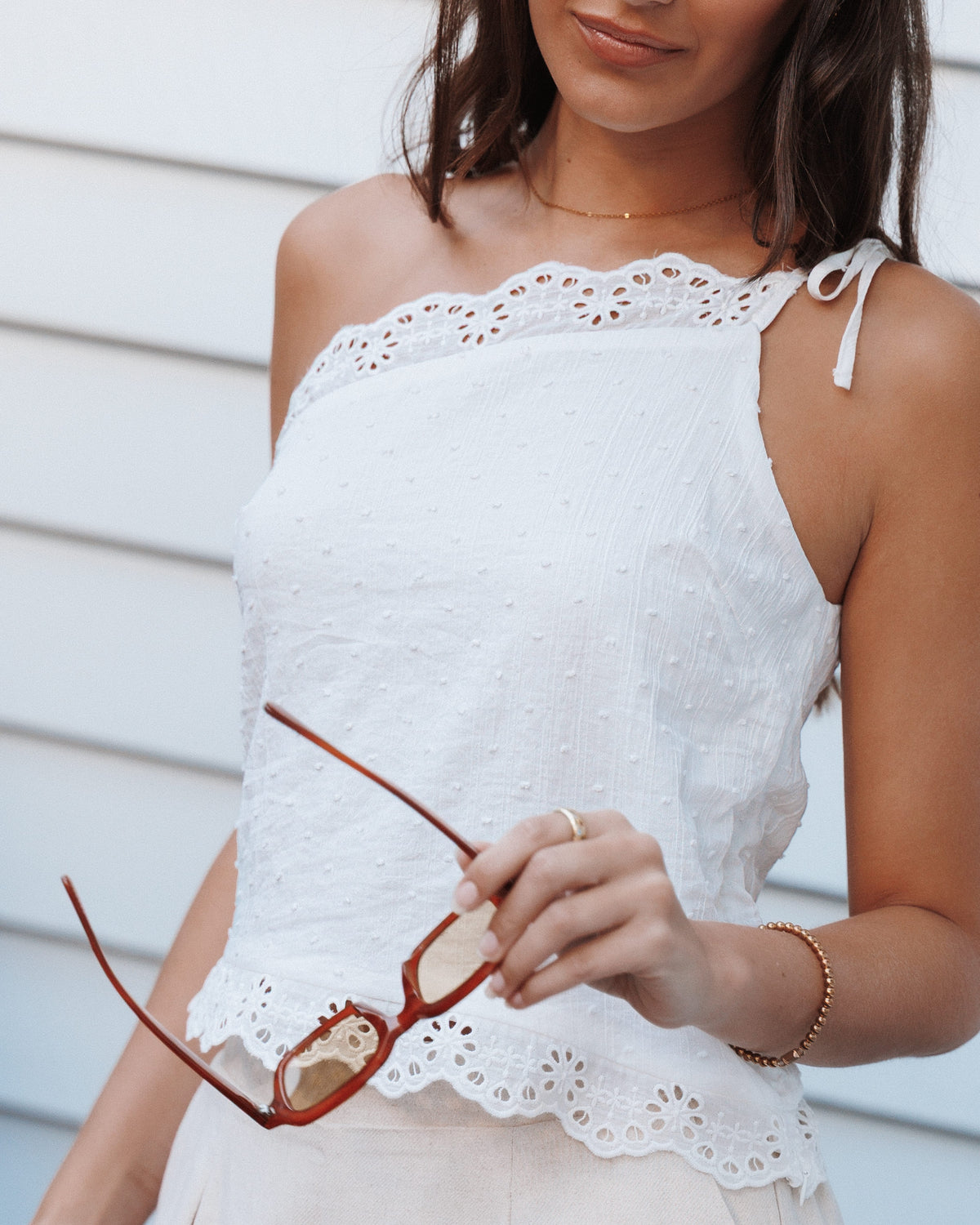 TOPS Bellamy One Shoulder Asymmetrical Top - White