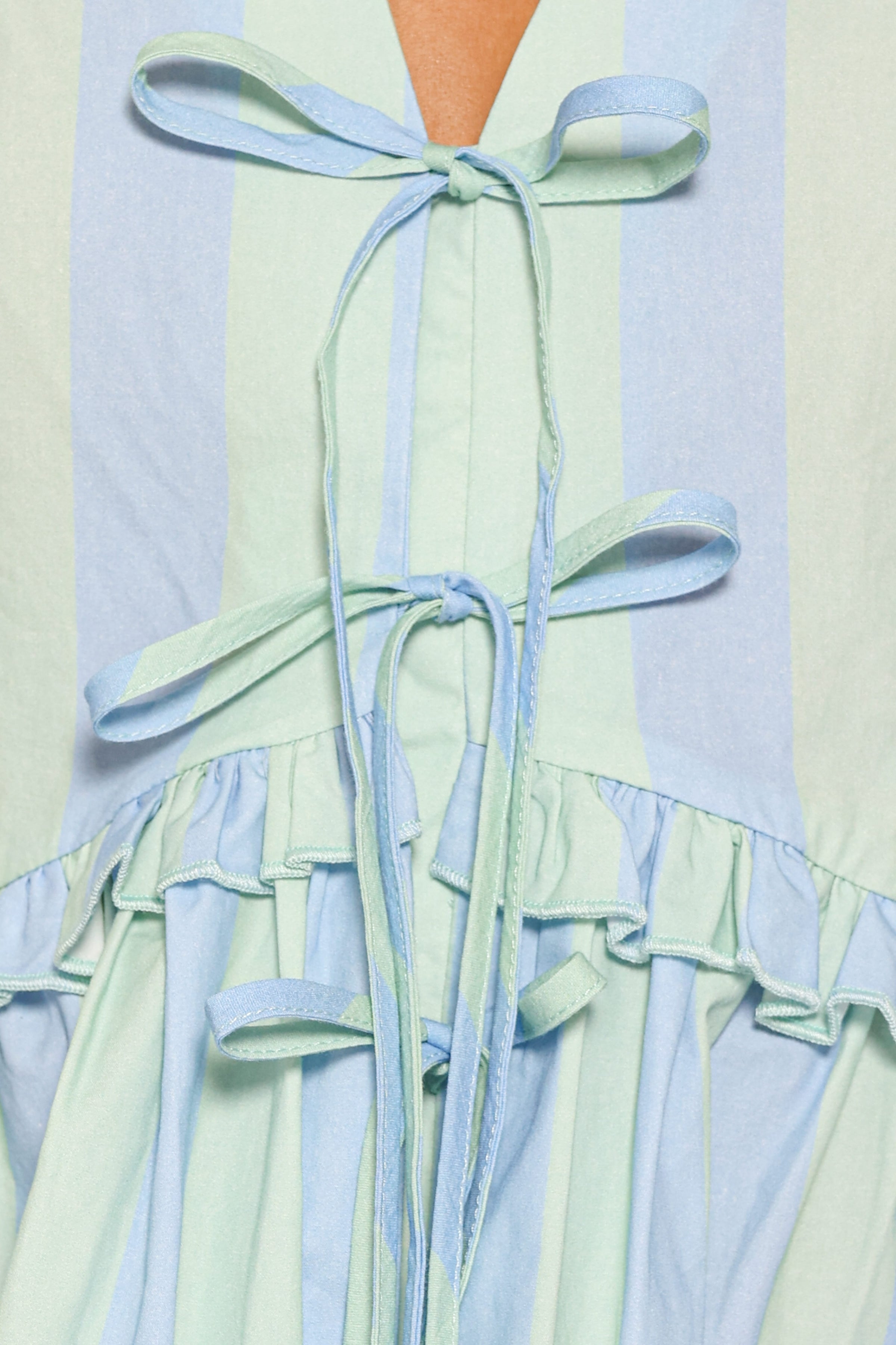 TOPS Benny Puff Sleeve Top - Green/Blue Stripe