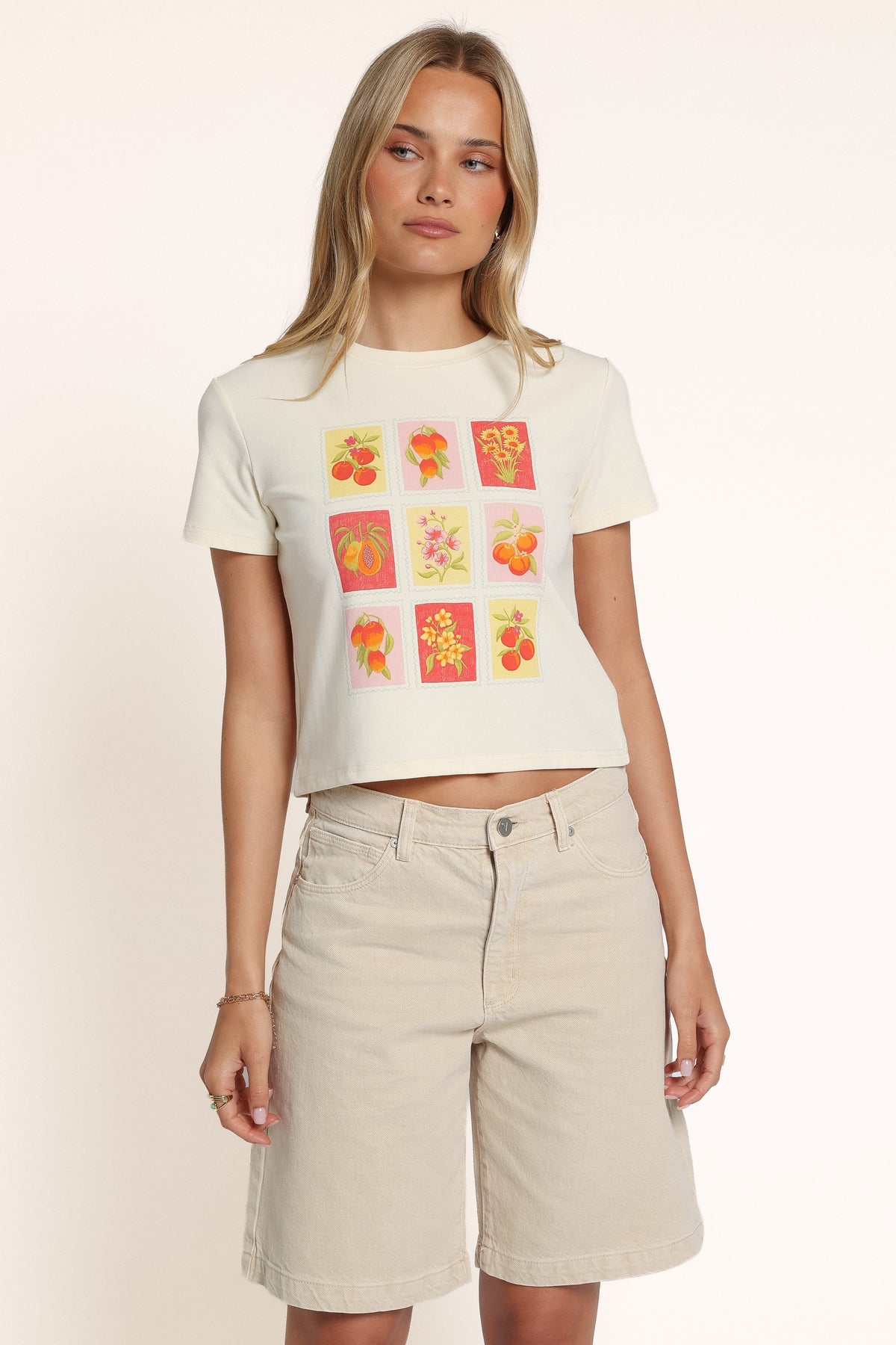 TOPS Bessie Graphic Tee - Fruit Stamps