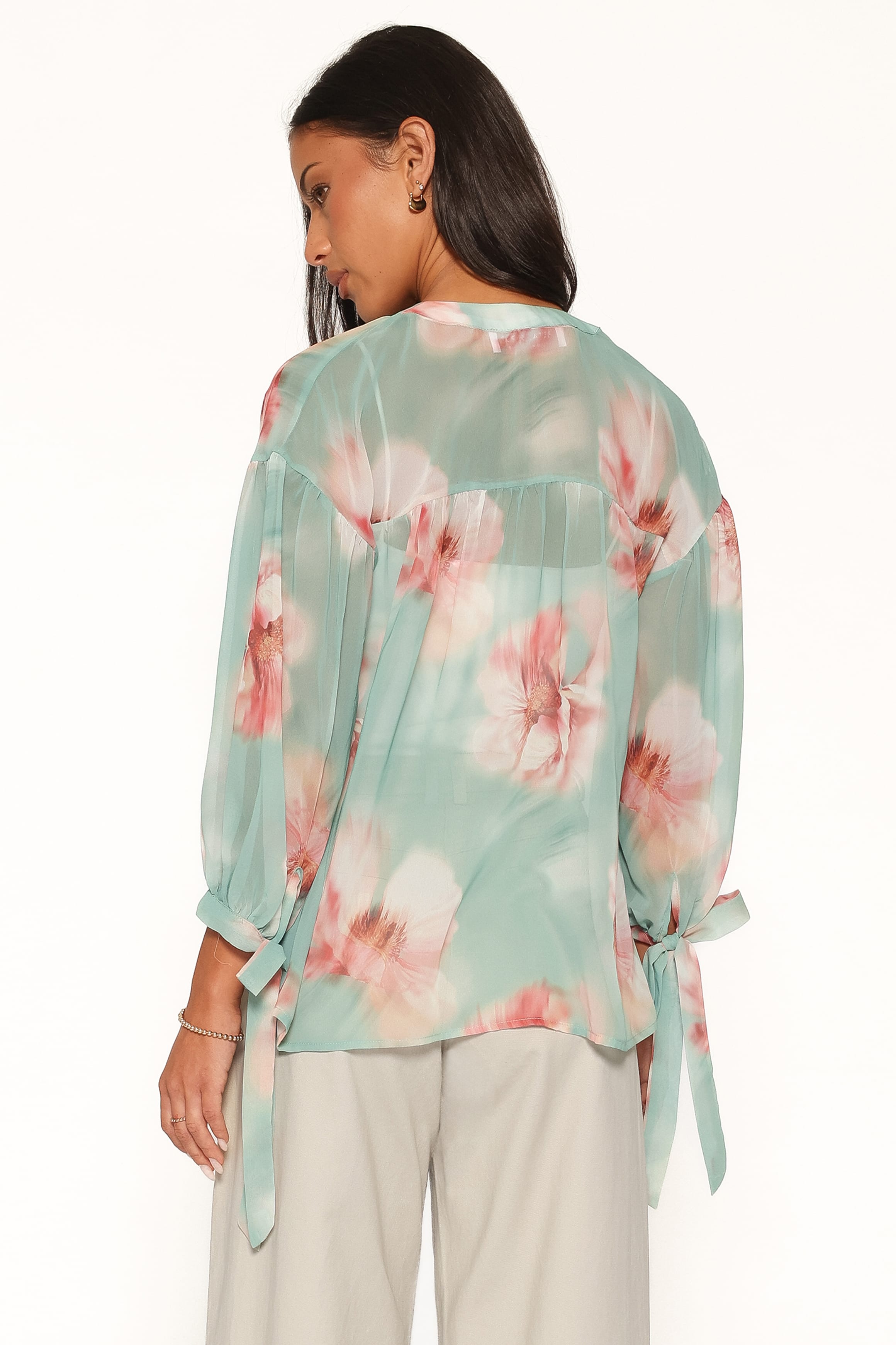 TOPS Brenda Blouse - Jade Green Blurred Floral