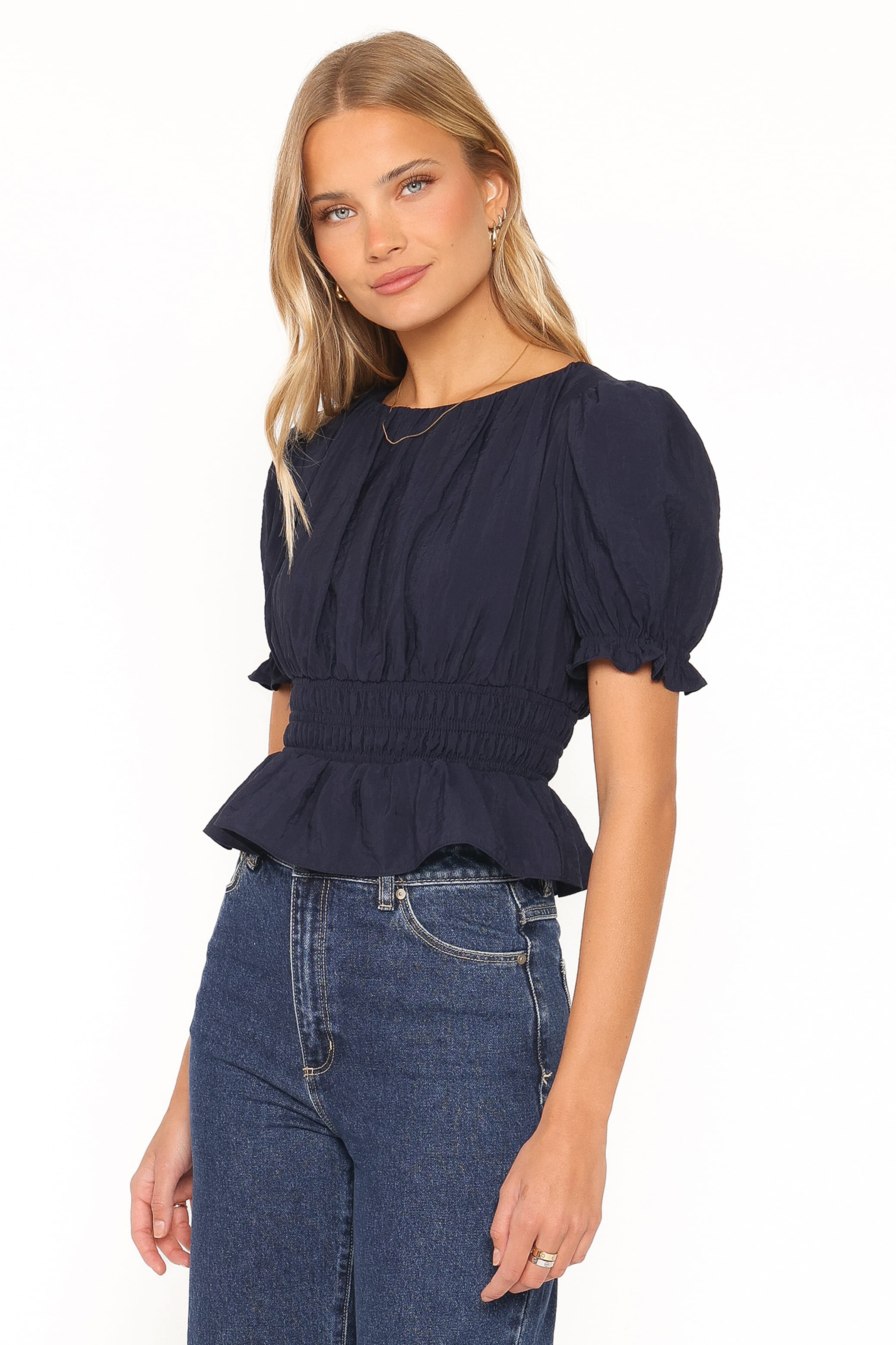 TOPS Britney Gathered Top - Navy