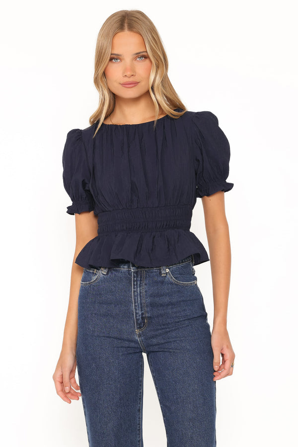 TOPS Britney Gathered Top - Navy