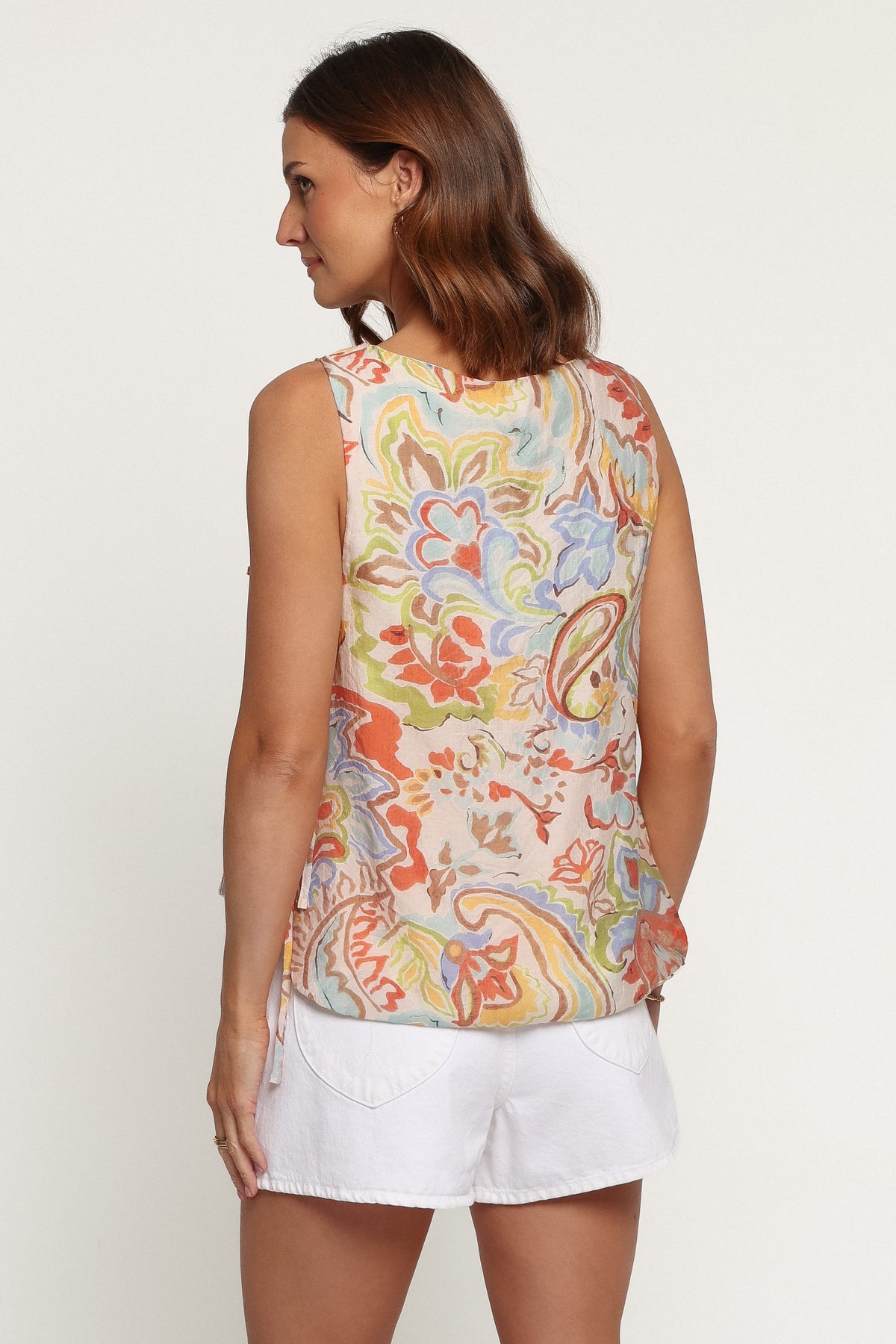 TOPS Bryson Side Tie Top - Green Blue Paisley