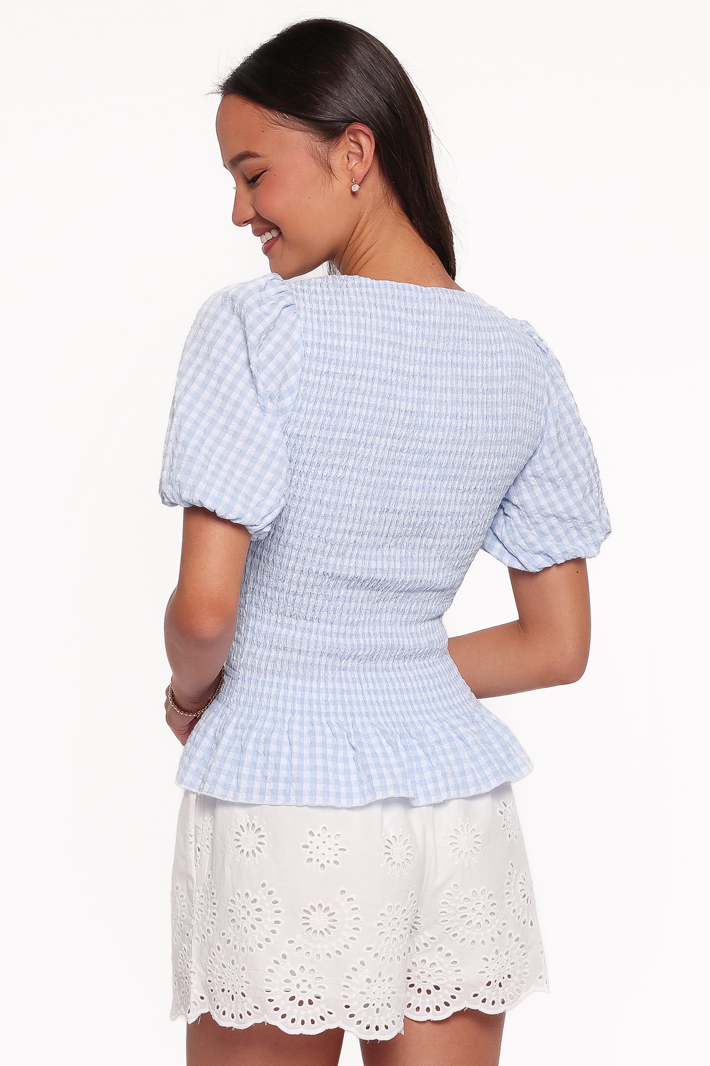 TOPS Callista Shirred Waist Top - Baby Blue