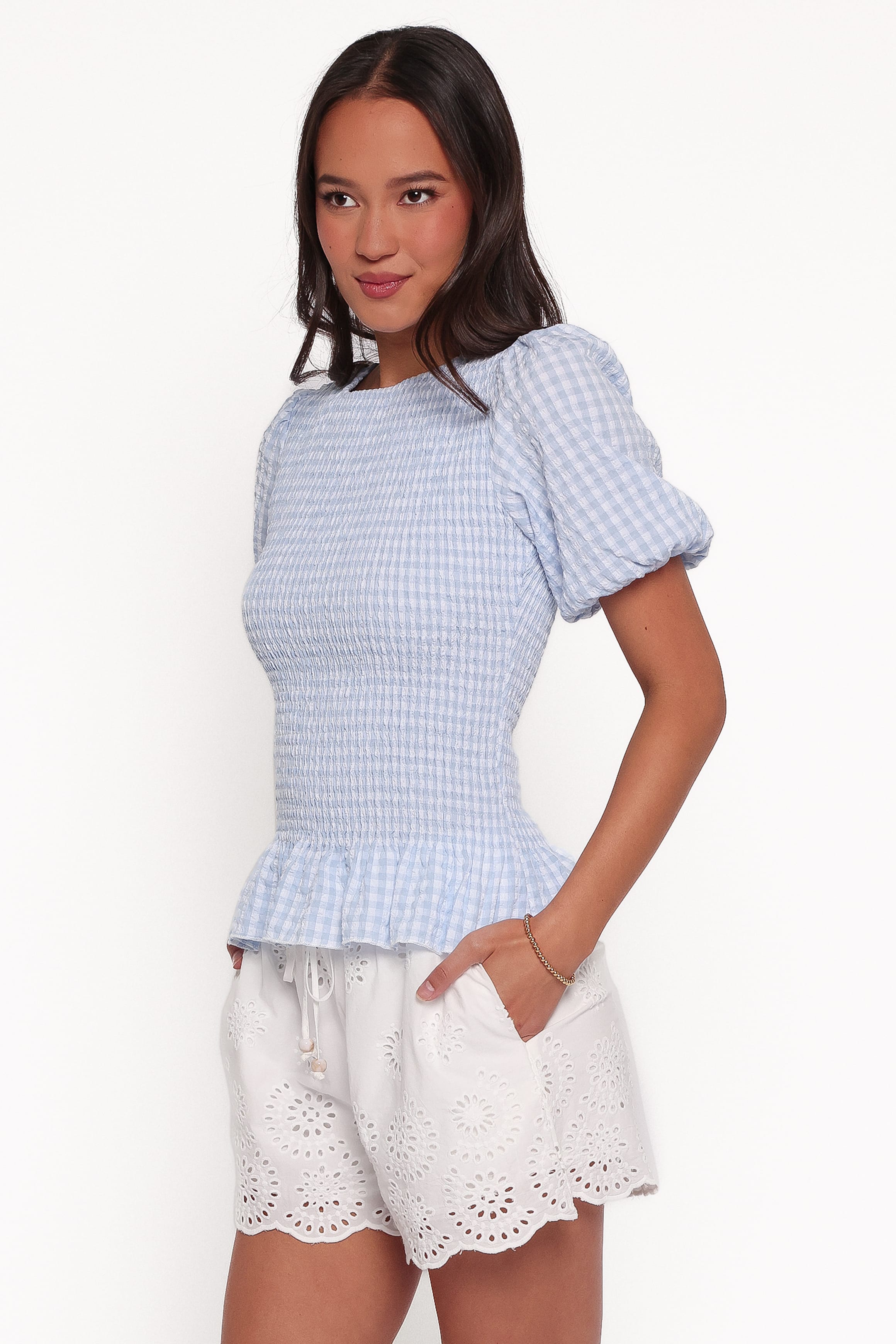 TOPS Callista Shirred Waist Top - Baby Blue