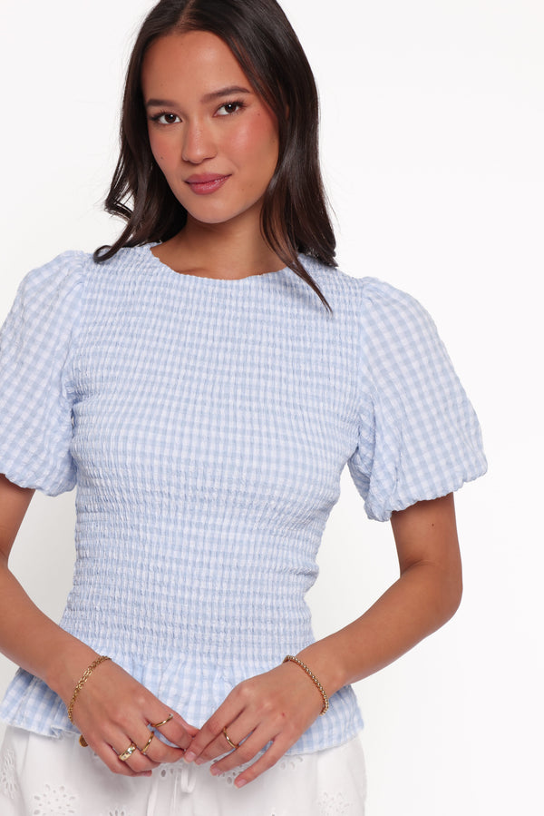 TOPS Callista Shirred Waist Top - Baby Blue