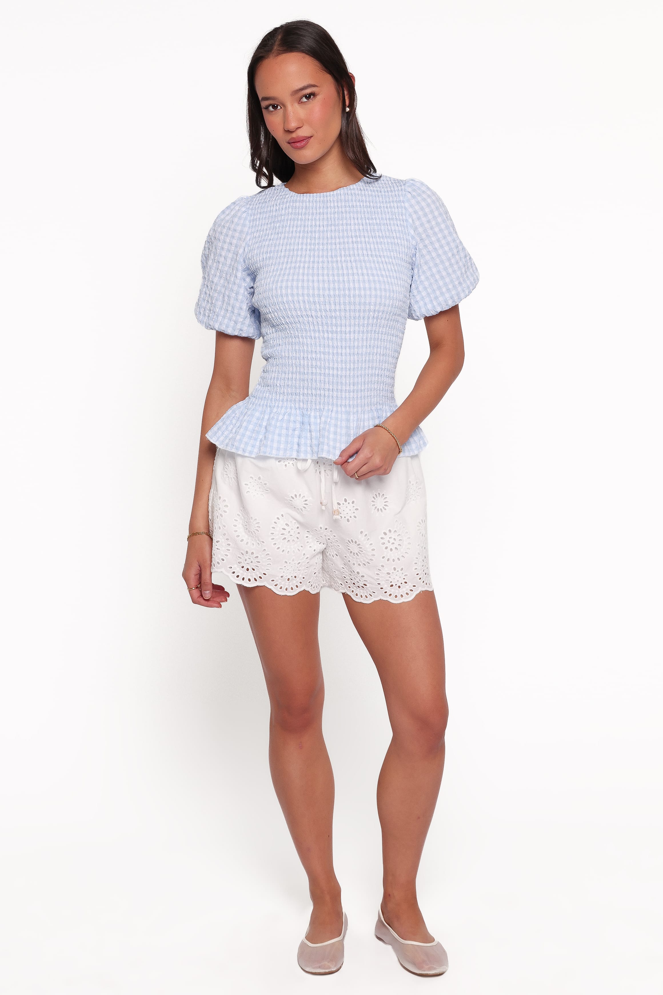 TOPS Callista Shirred Waist Top - Baby Blue