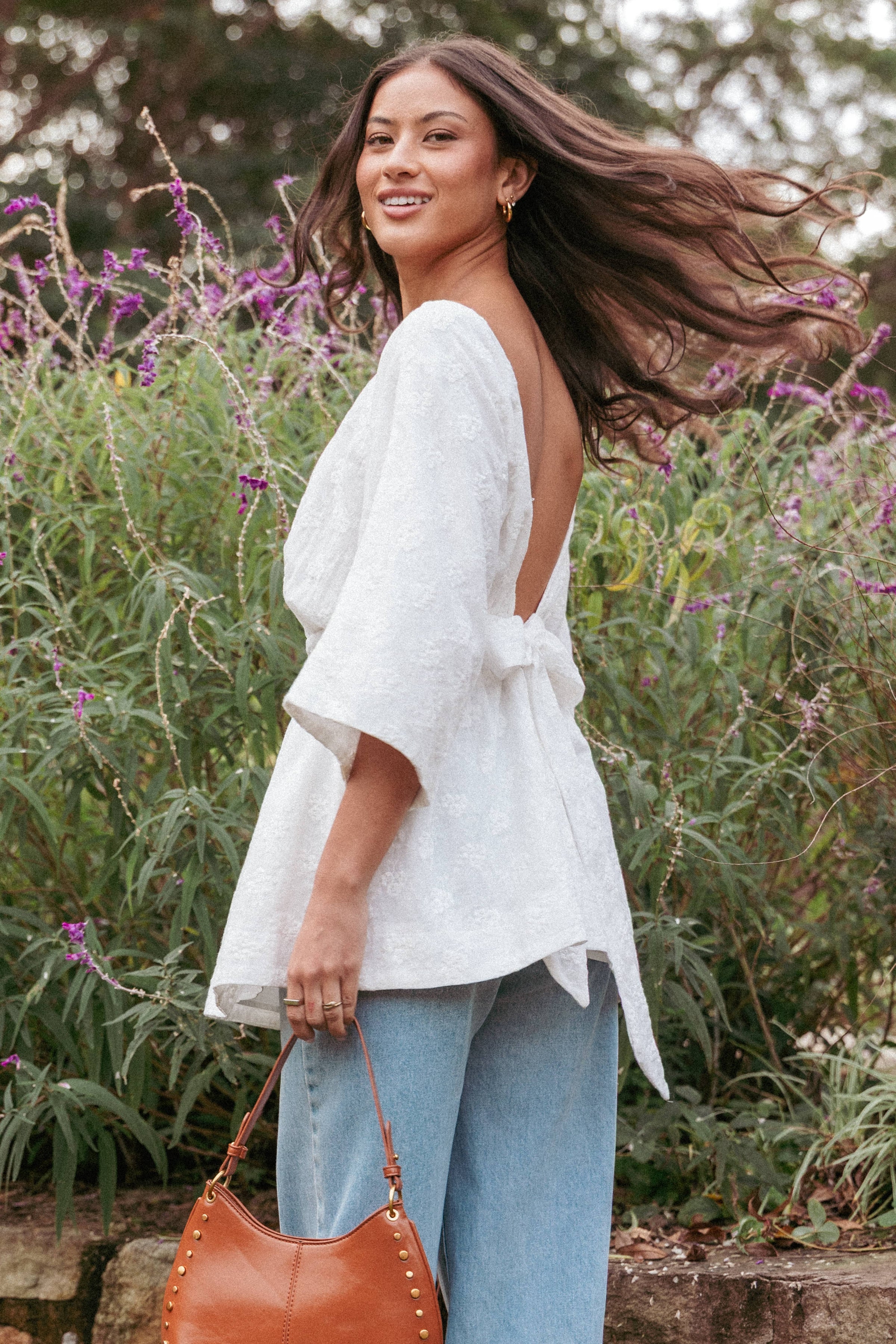 TOPS Camila Open Back Top - White Embroidery