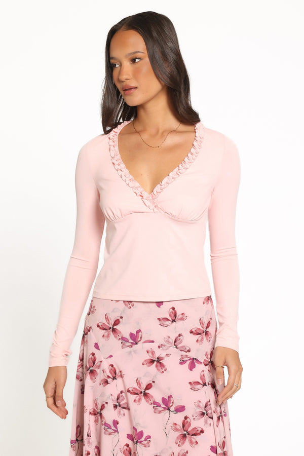 TOPS Celestria Ruffle Knit Top - Fairy Floss Pink