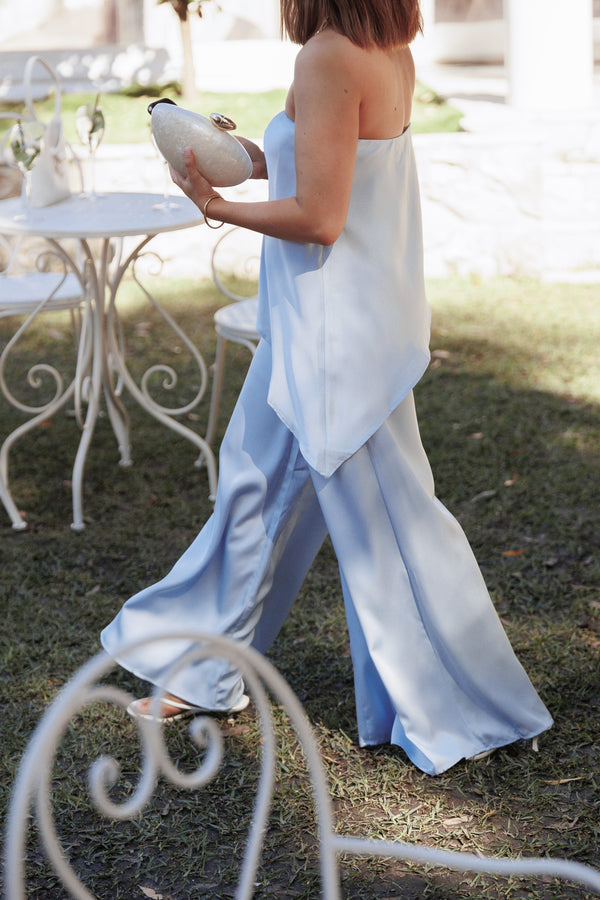 TOPS Charmer Asymmetrical Longline Strapless Top - Light Blue