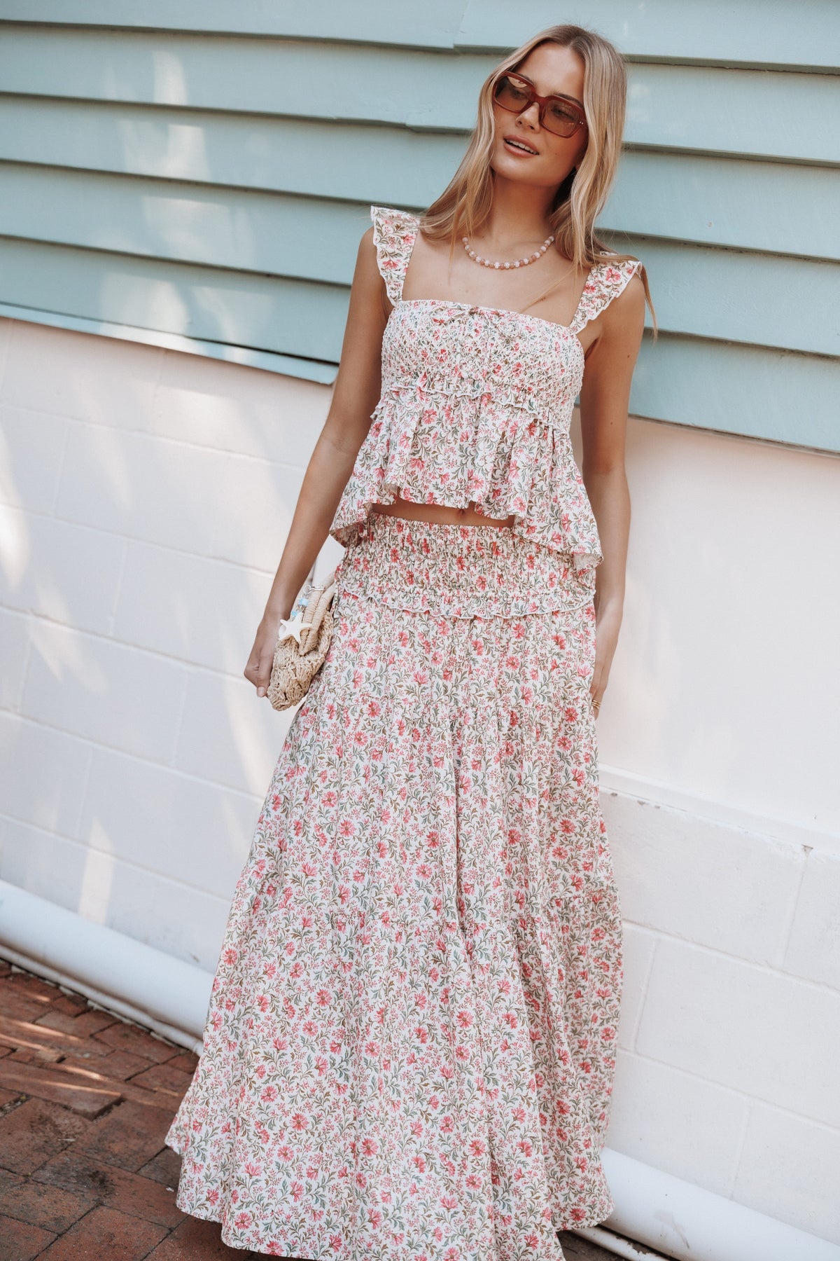 TOPS Dakari Smocked Top - Pink Green Floral