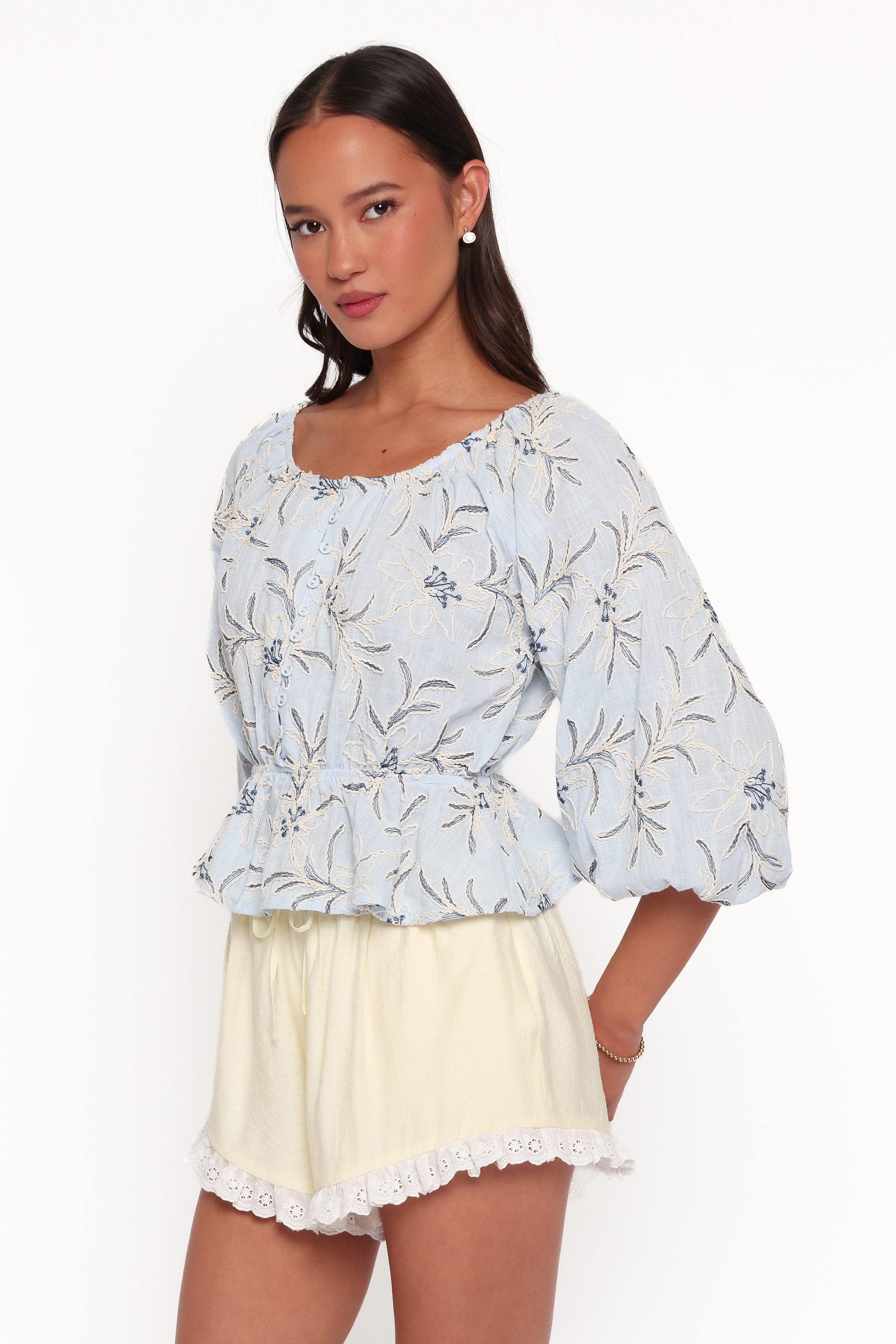 TOPS Debra Embroidered Top - Blue