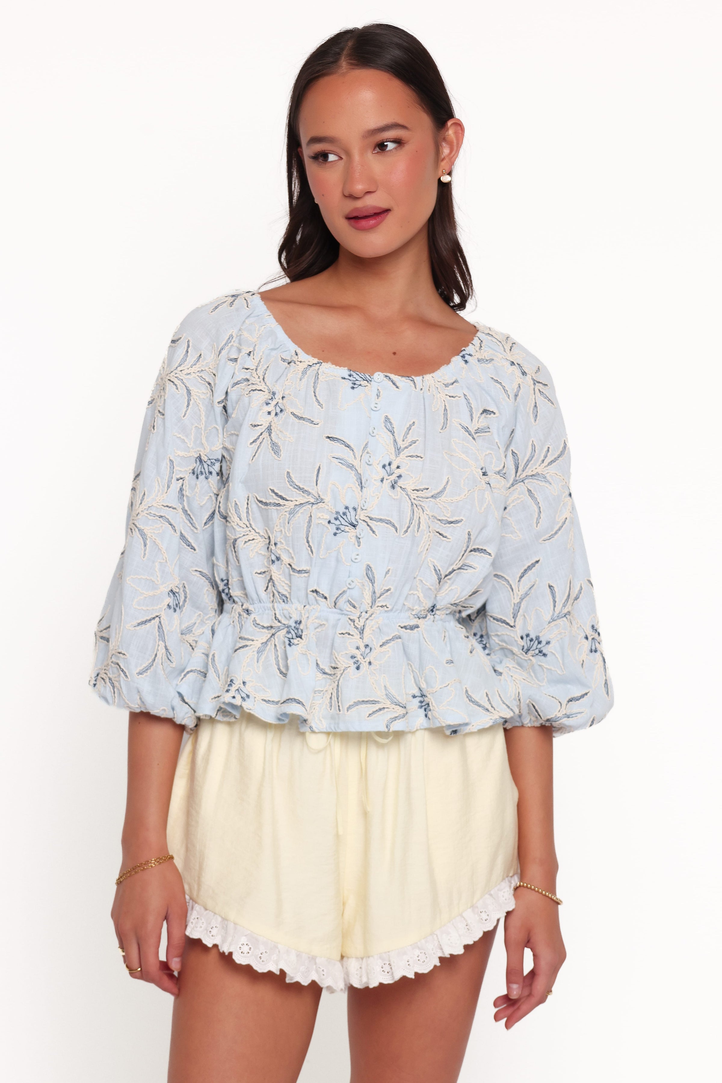 TOPS Debra Embroidered Top - Blue