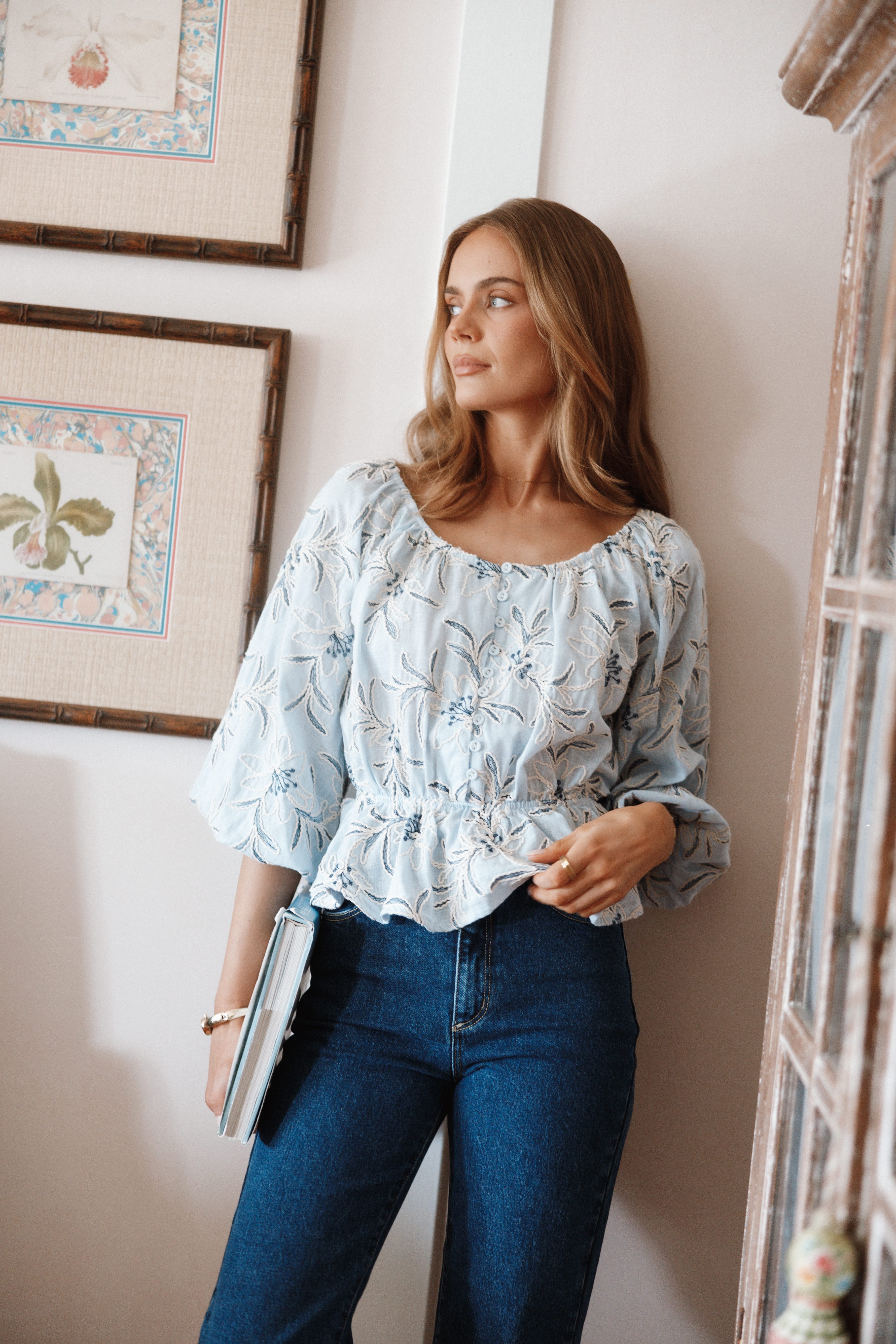 TOPS Debra Embroidered Top - Blue
