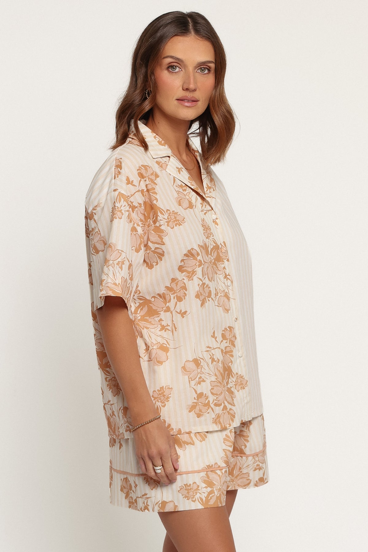 TOPS Desmond Short Sleeve Shirt - Floral Caramel Stripe