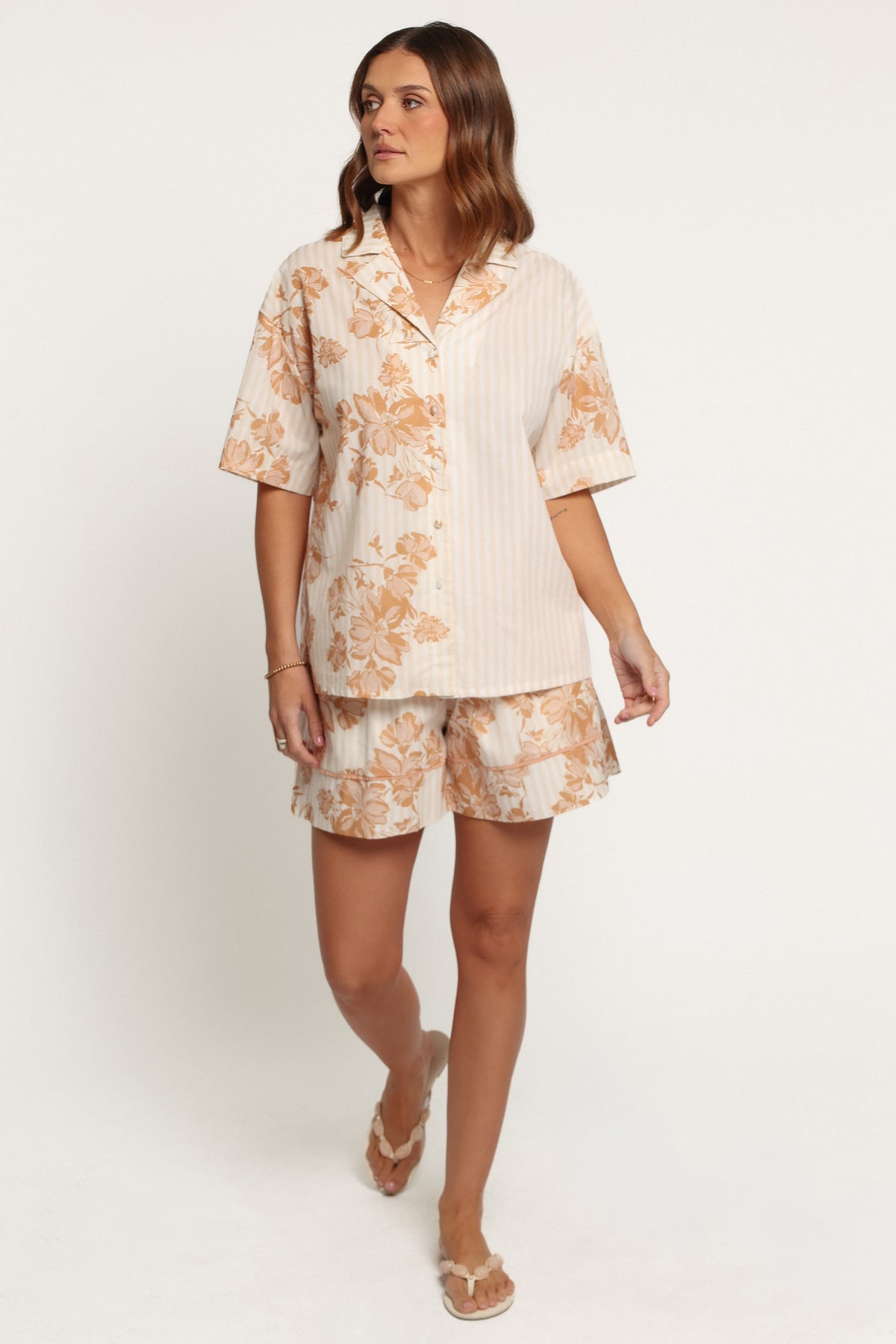 TOPS Desmond Short Sleeve Shirt - Floral Caramel Stripe