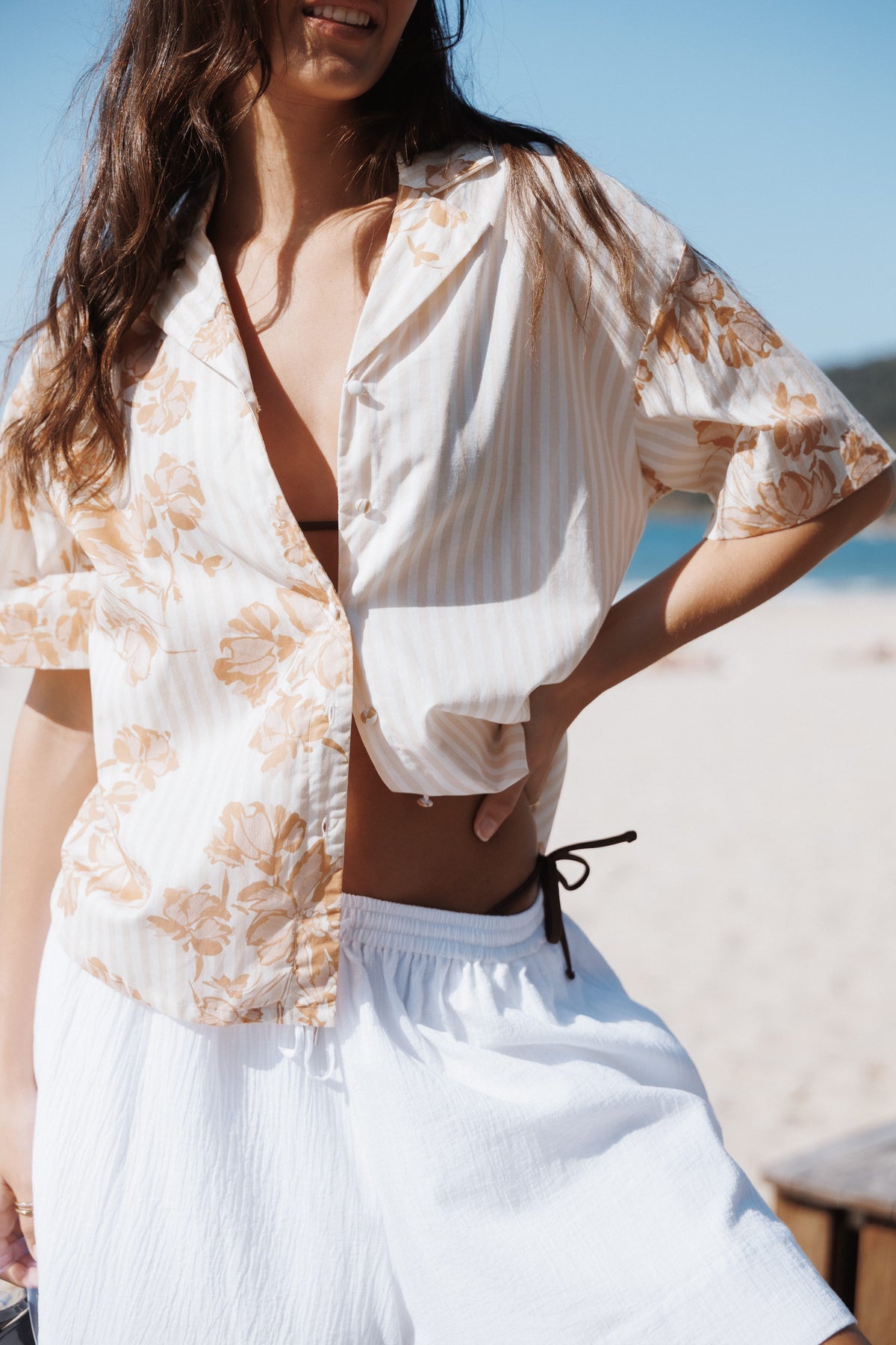 TOPS Desmond Short Sleeve Shirt - Floral Caramel Stripe