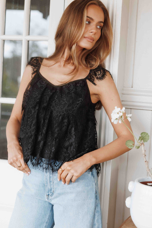 TOPS Dina Lace Top - Black