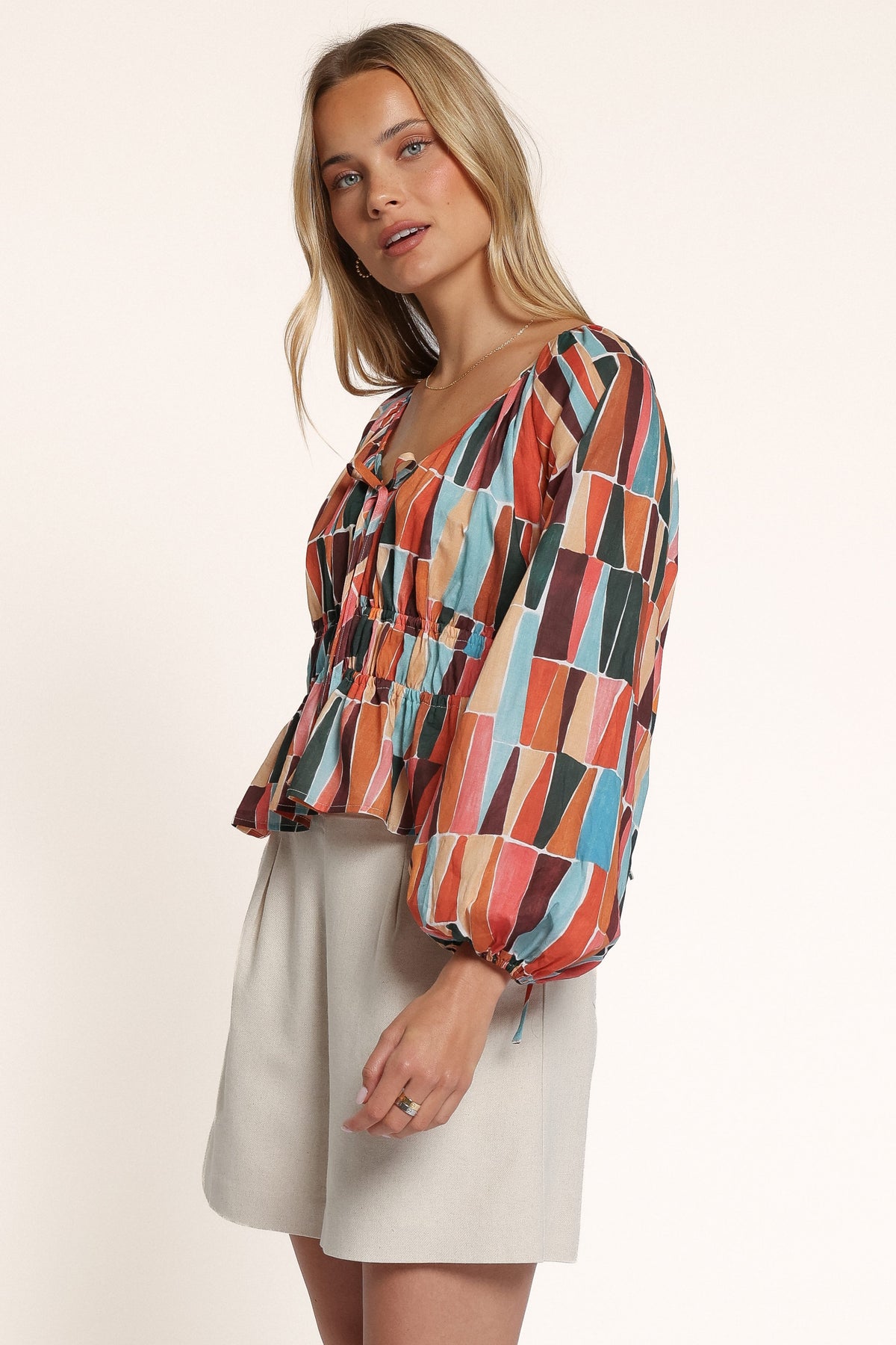 TOPS Effie Long Sleeve Top - Multi Mosaic Print