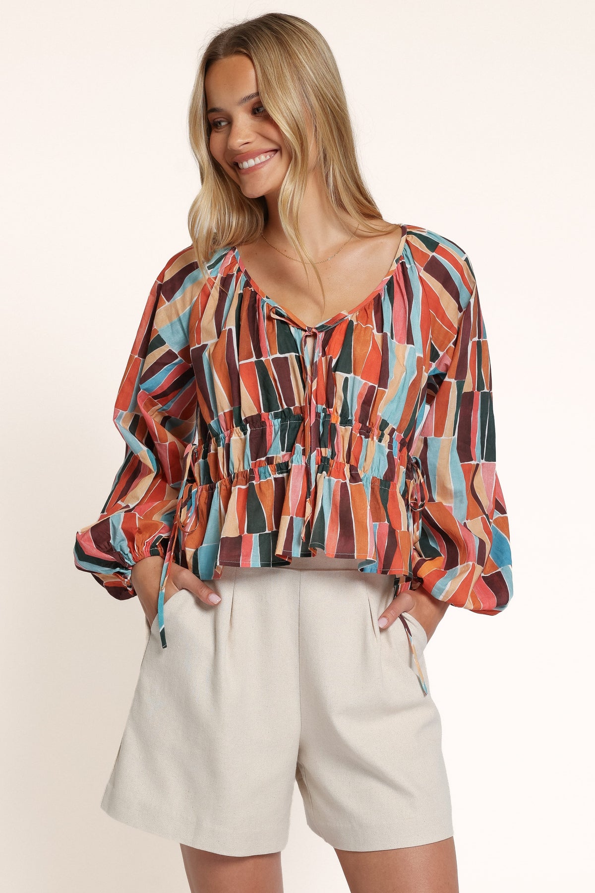 TOPS Effie Long Sleeve Top - Multi Mosaic Print