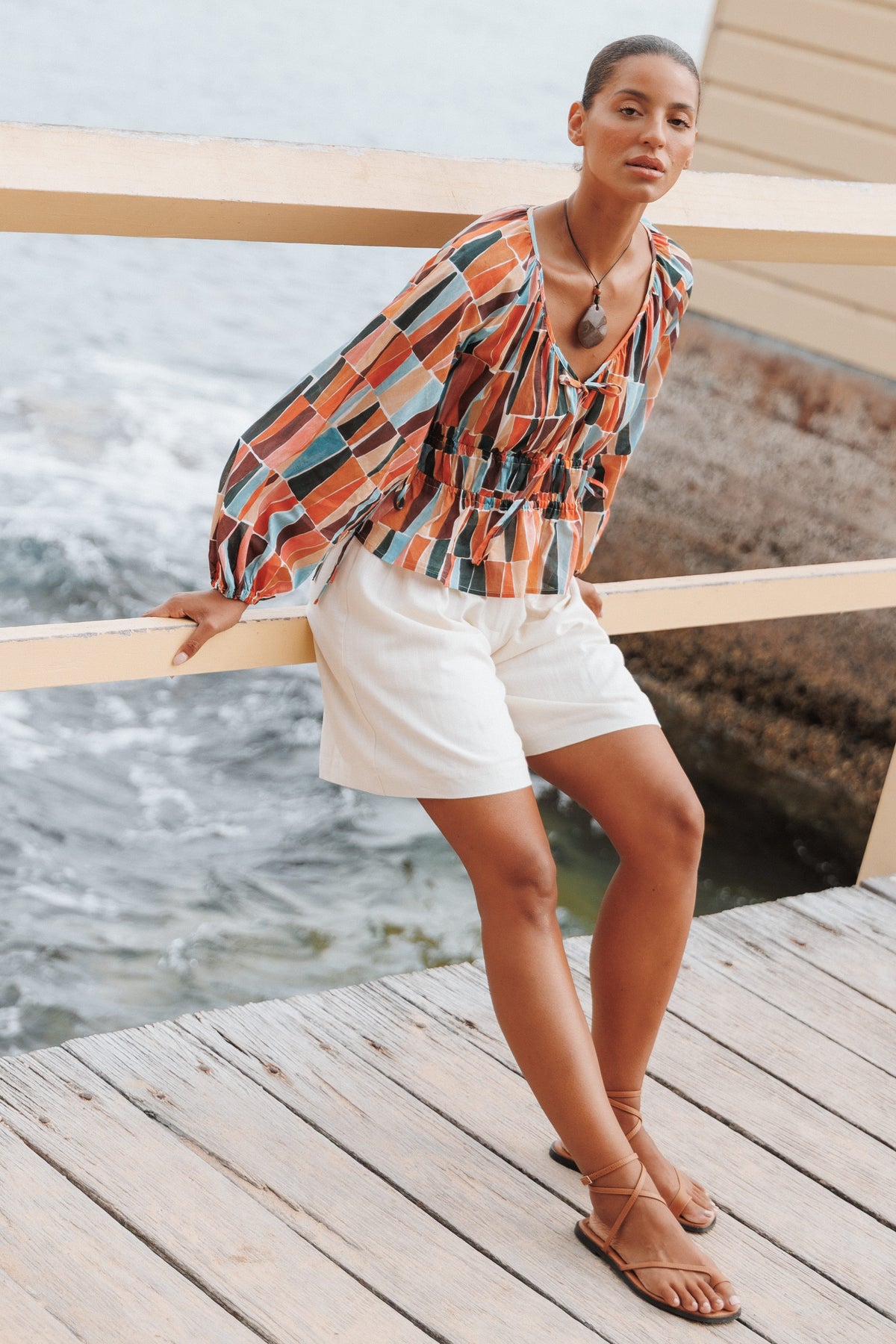 TOPS Effie Long Sleeve Top - Multi Mosaic Print