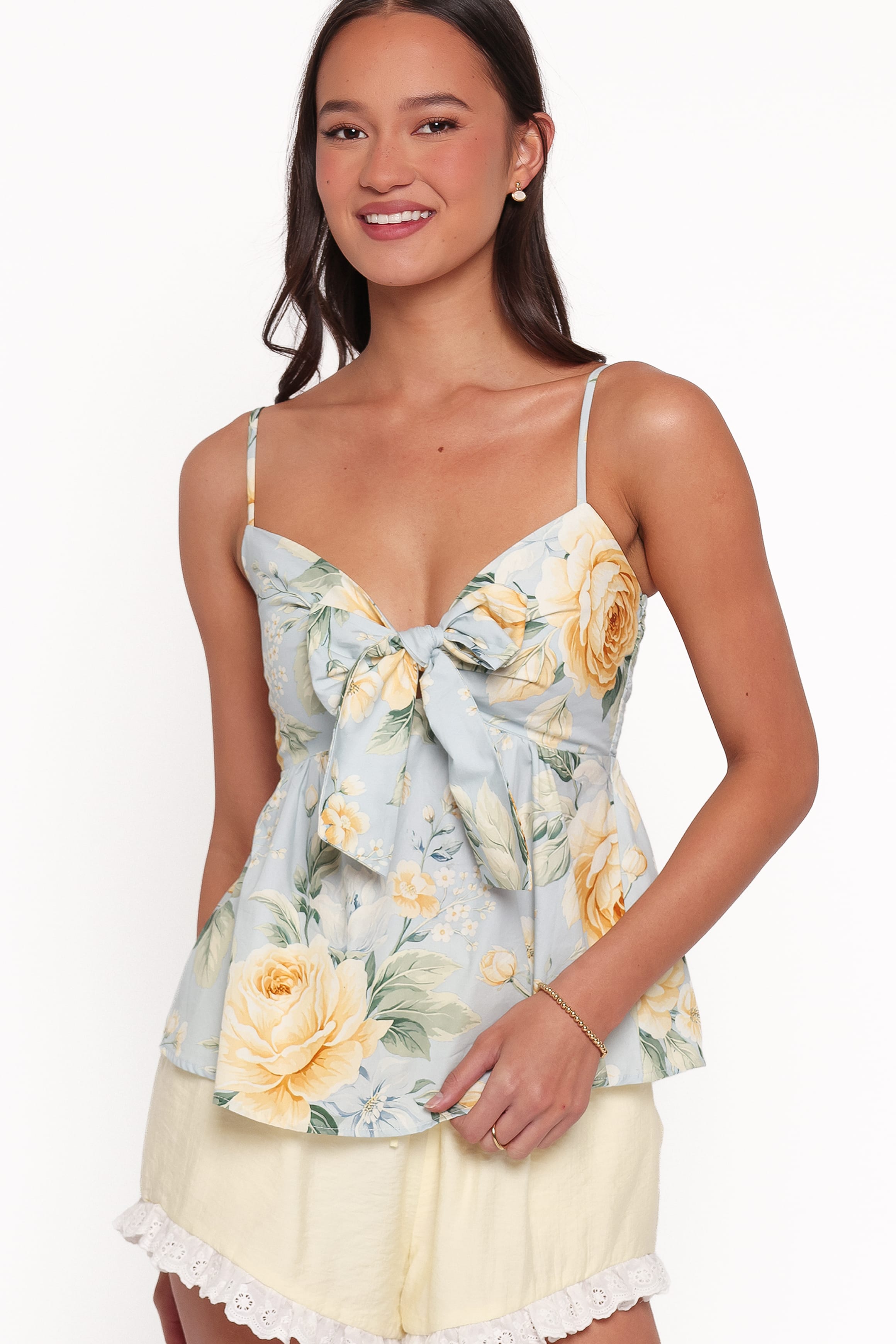 TOPS Ellidy Bow Front Cami - Blue Vintage Floral