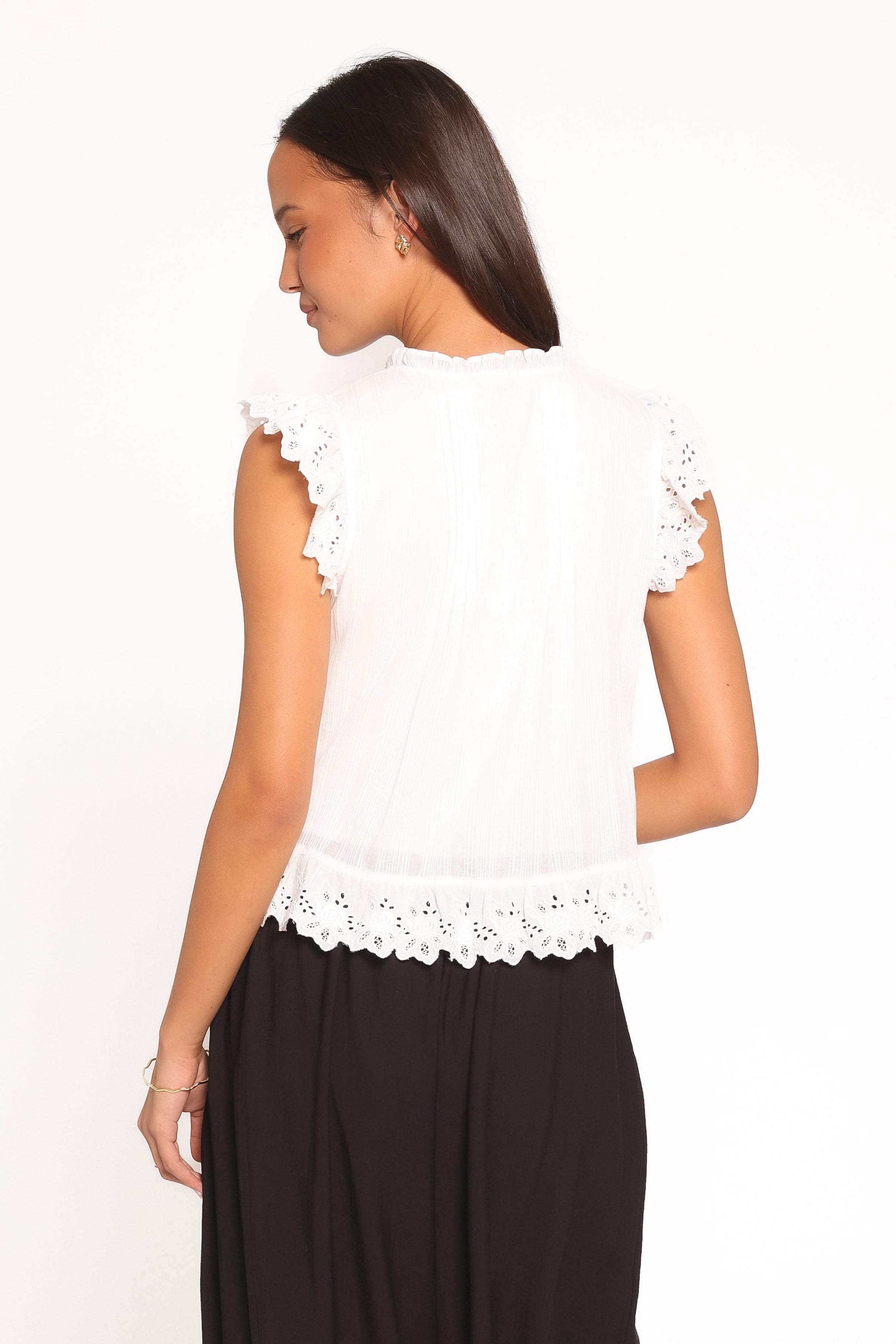 TOPS Evelina Lace Trim Top - White