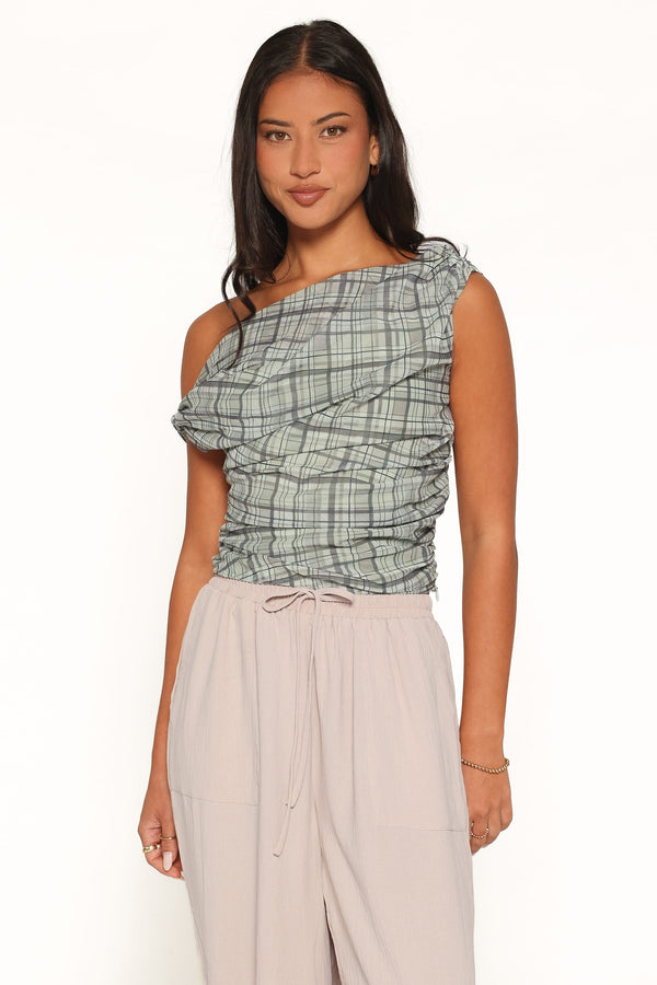 TOPS Evena Mesh Top - Green Plaid