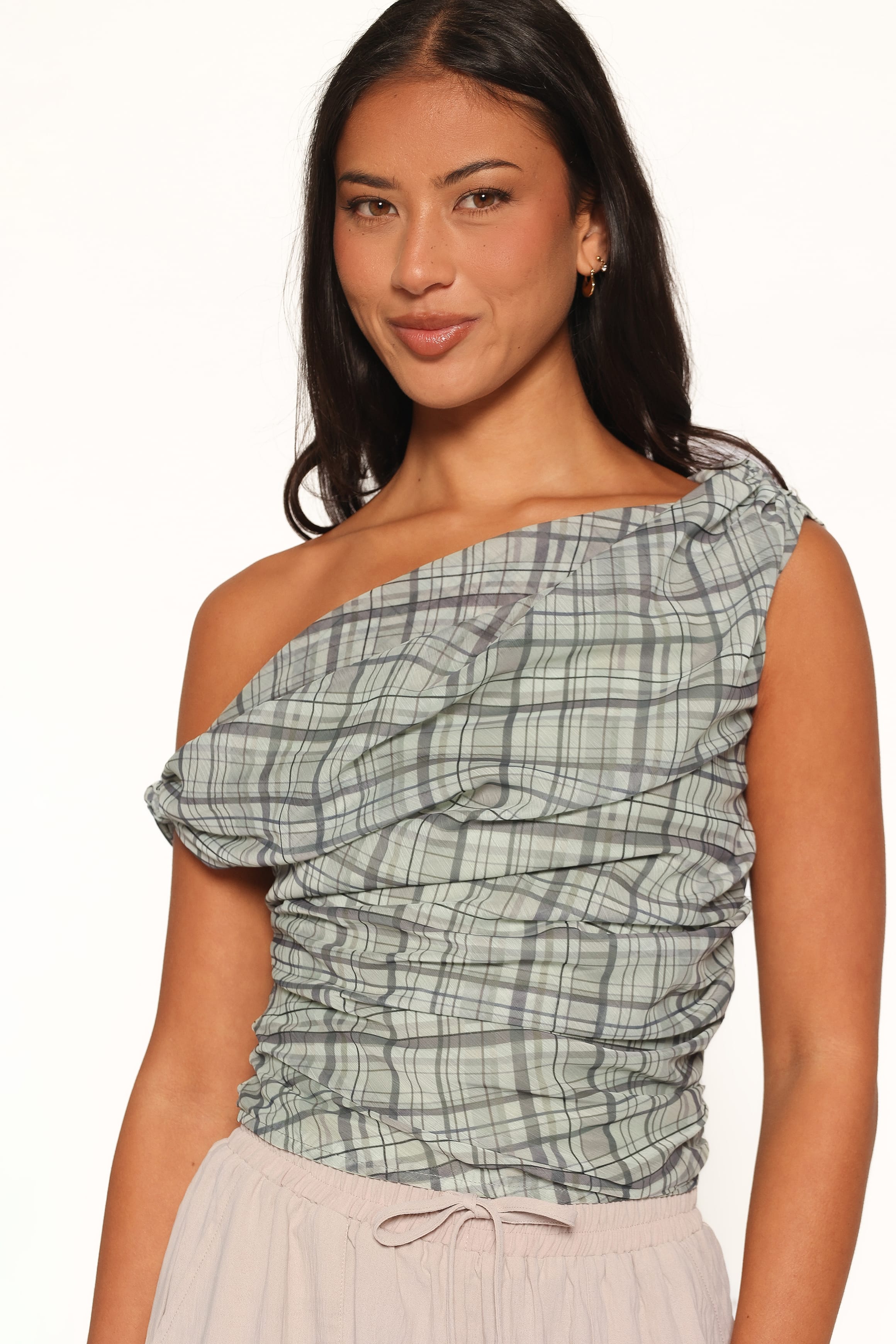 TOPS Evena Mesh Top - Green Plaid