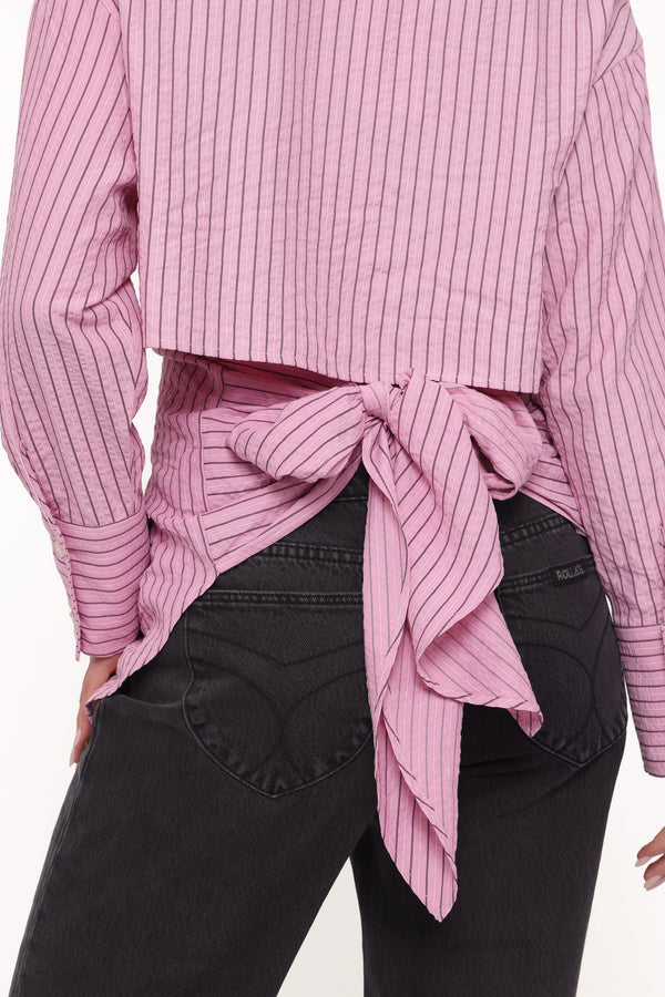 TOPS Fawna Tie Back Shirt - Pink Stripe