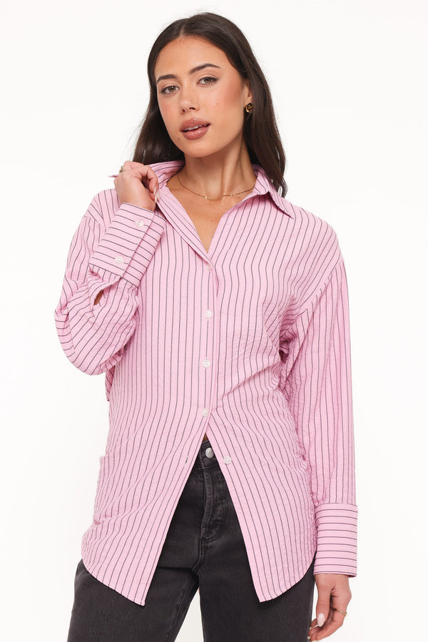 TOPS Fawna Tie Back Shirt - Pink Stripe