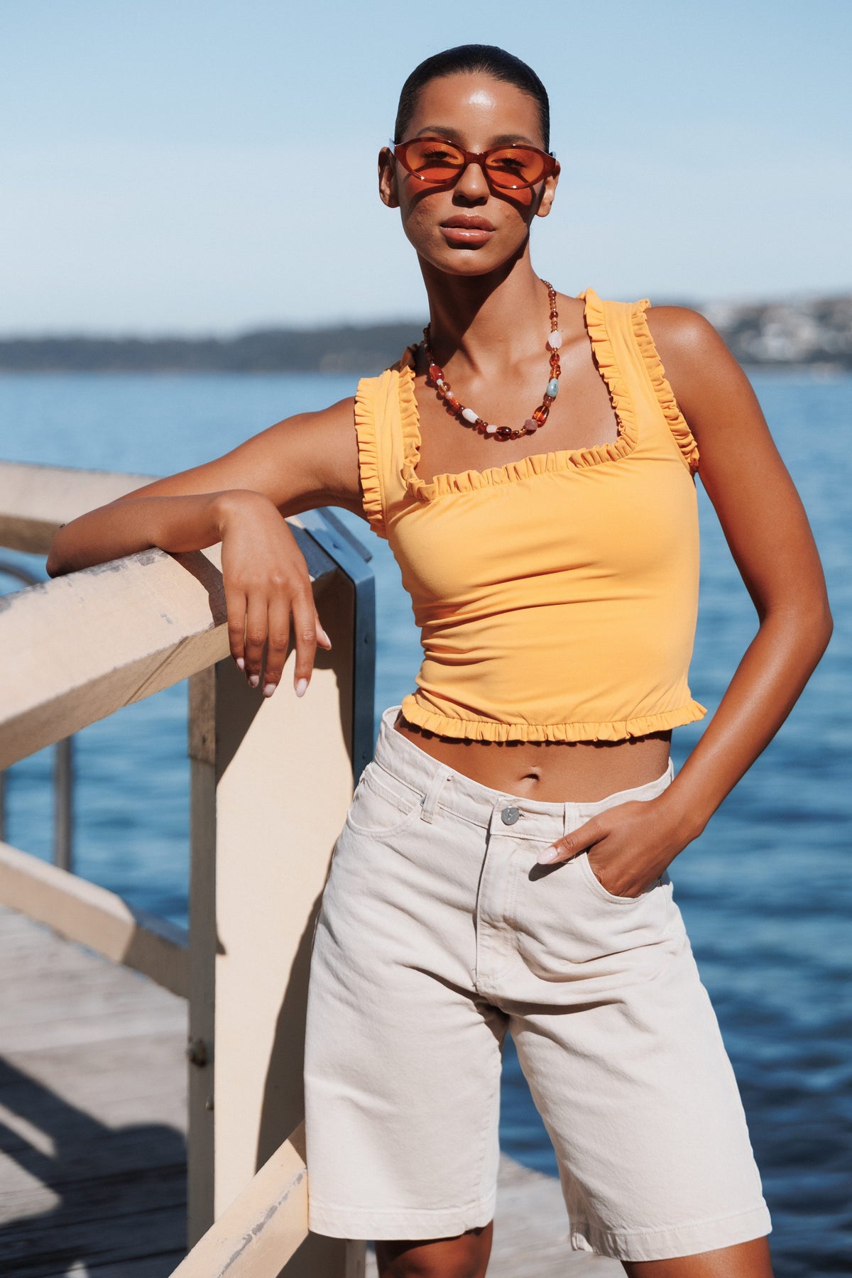 TOPS Francine Frill Tank Top - Marigold