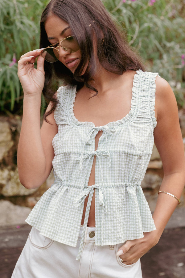 TOPS Harper Top - Sage Gingham